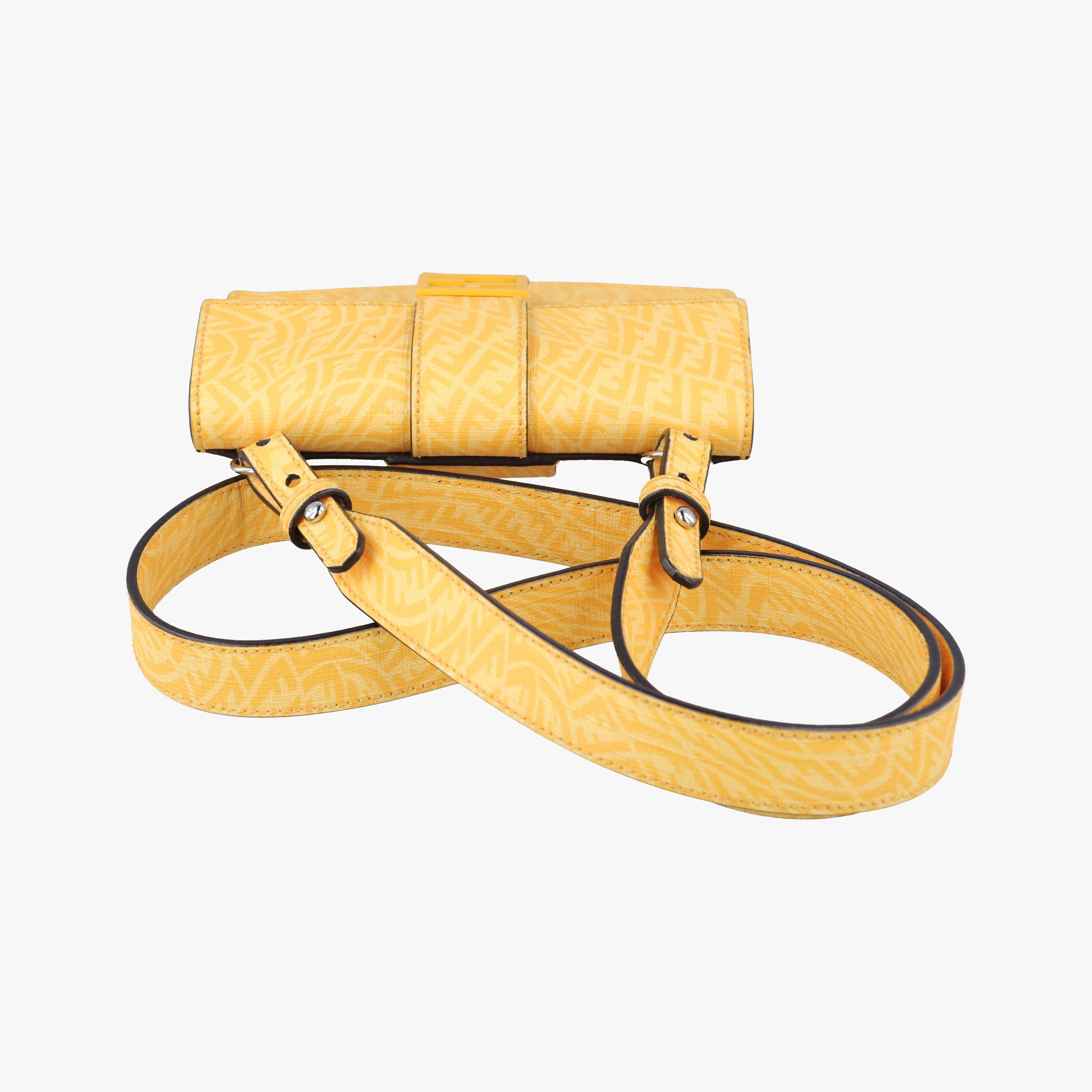 Pre-owned Fendi FF Logo Baguette slim Yellow PVC coated canvas 7M0295 bum bag/waist bag | stylenewstar