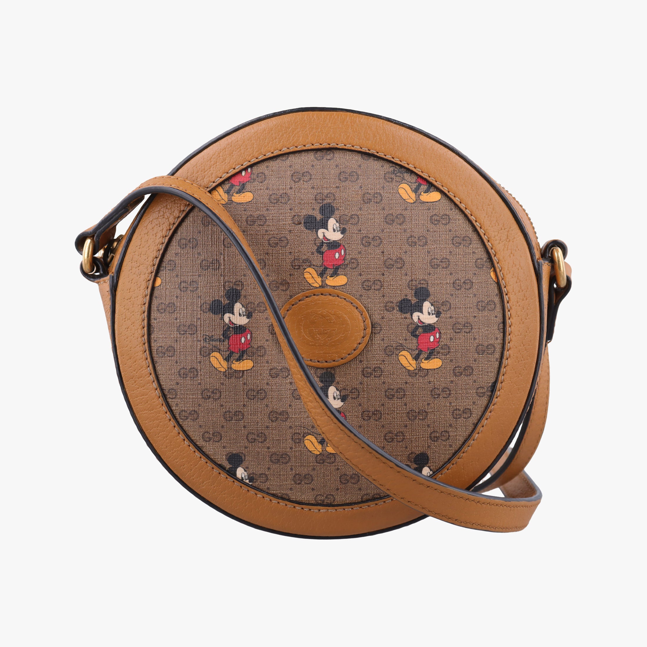 Pre-owned Gucci DISNEY Collaboration Mickey Mouse Brown×Multicolour PVC coated canvas×Leather 603938 shoulderbag | stylenewstar