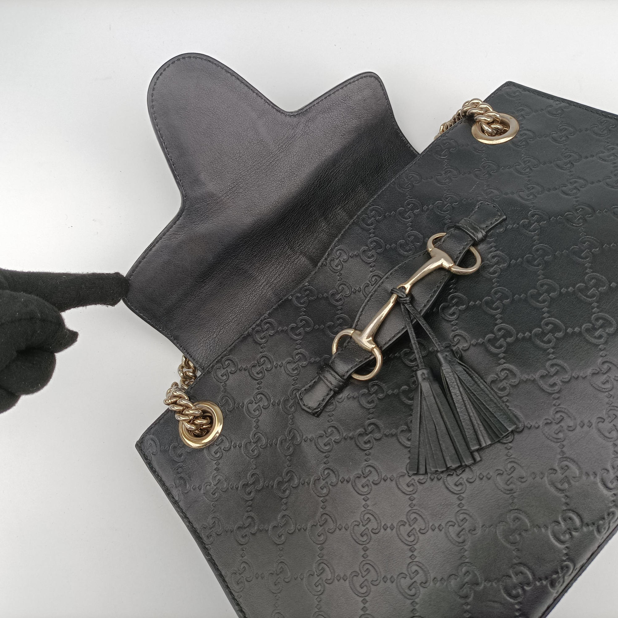 Pre-owned Gucci Emily Black Leather 295403 shoulderbag | stylenewstar