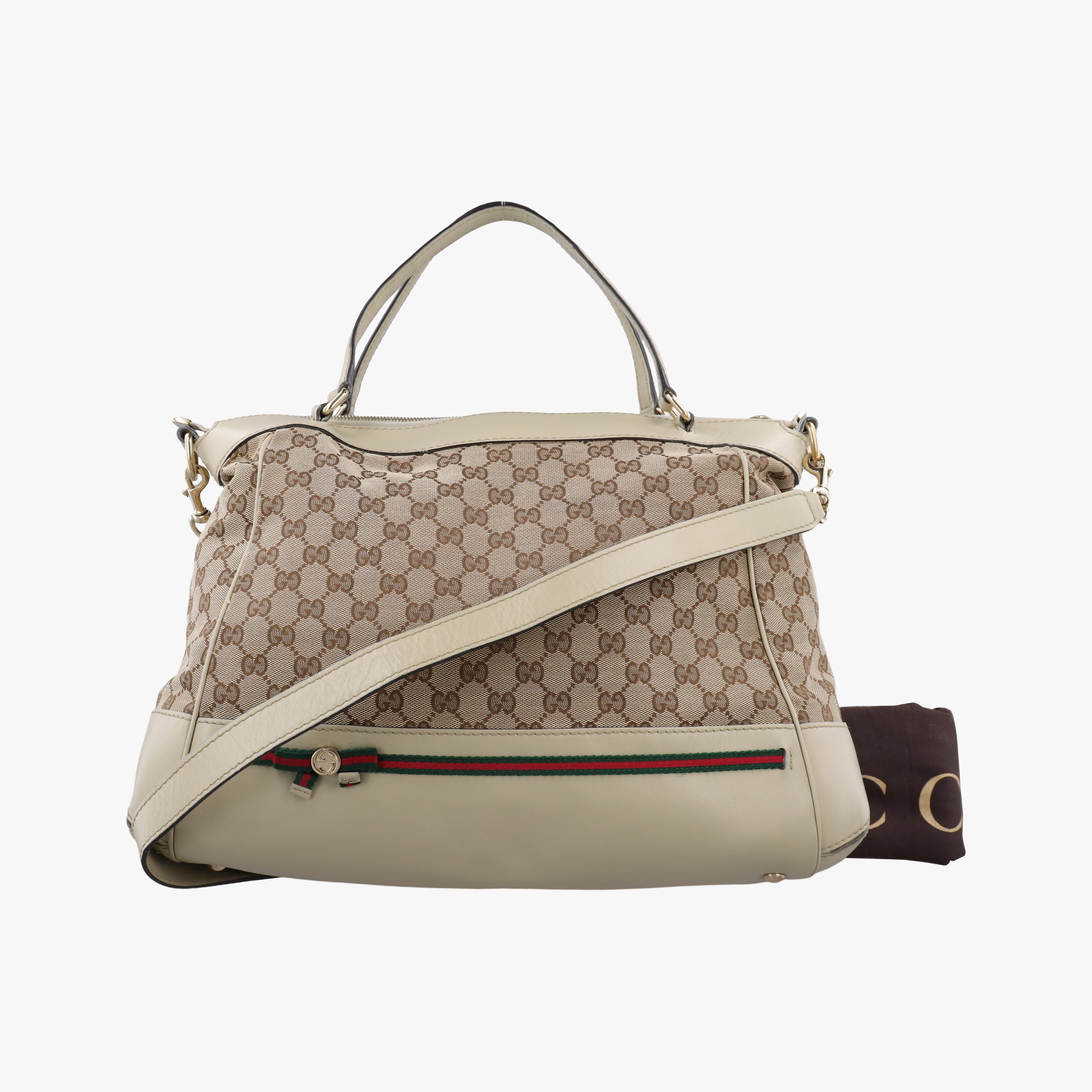 Vintage Gucci Mayfair Bow Tote Brown x White x Red x Green Canvas × Leather 257349 shoulderbag | stylenewstar