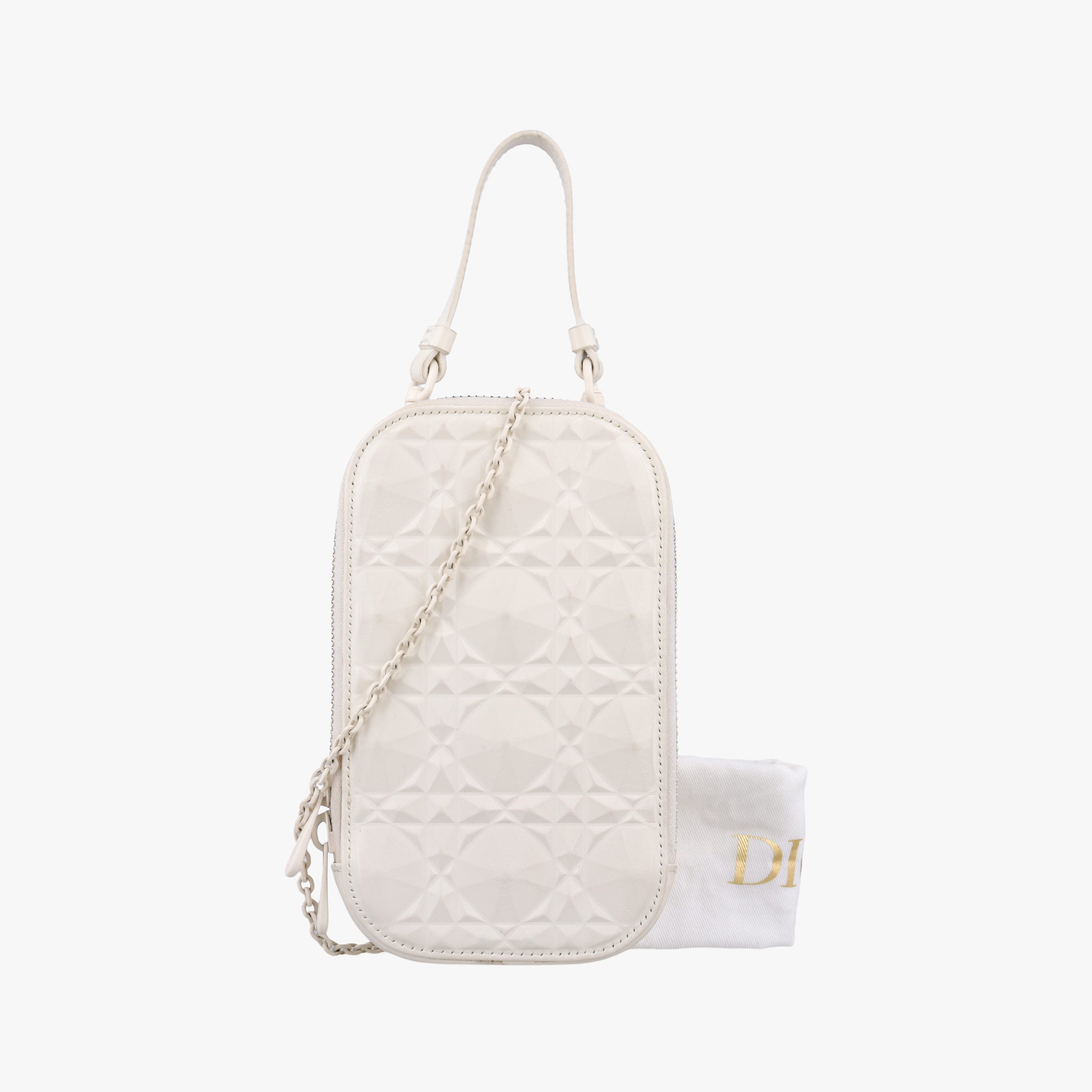 Pre-owned Christian Dior Lady Dior Call'in Dior White Leather  shoulderbag | stylenewstar