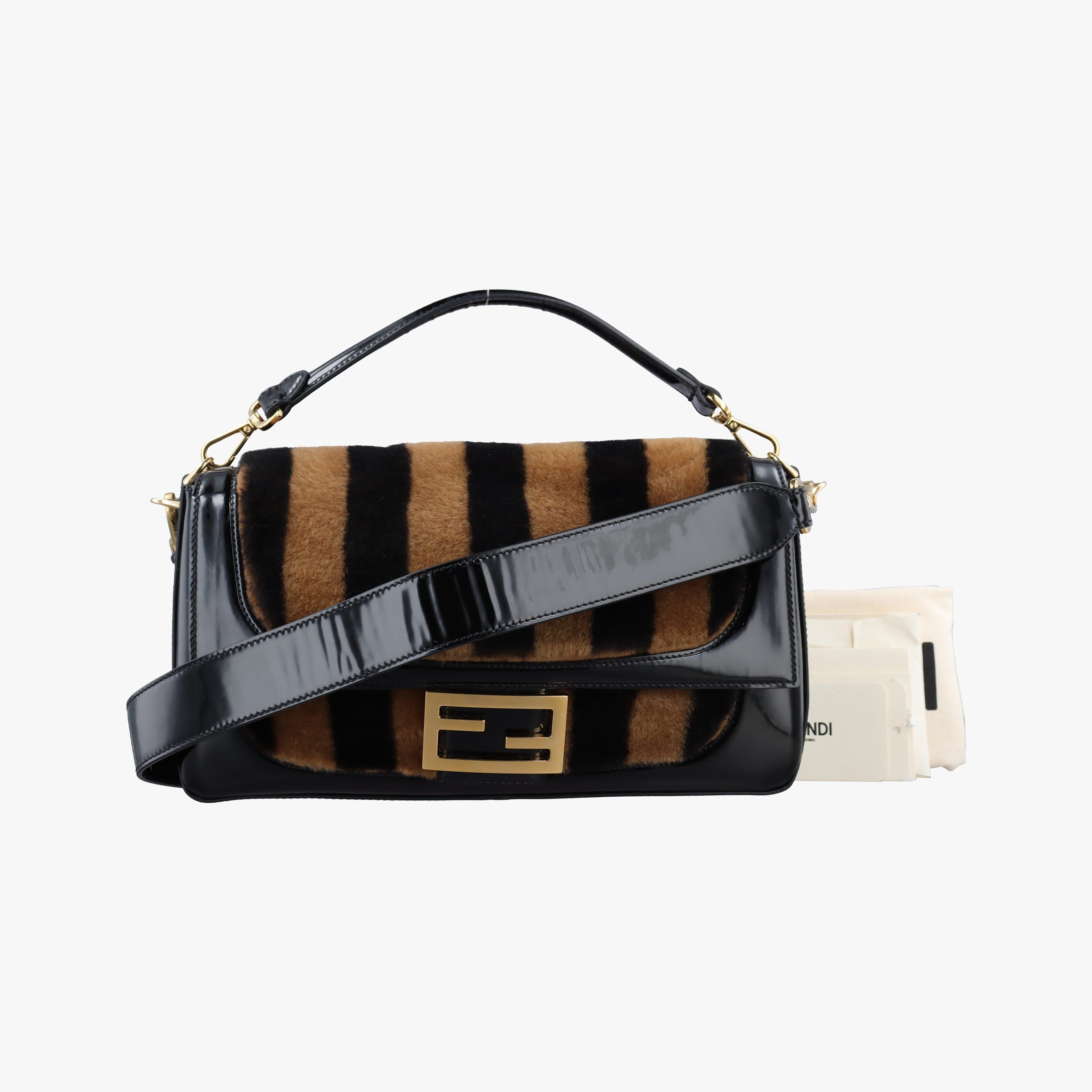 Secondhand Fendi BAGUETTE Brown×Black fur×patent 8BR771 shoulderbag | stylenewstar