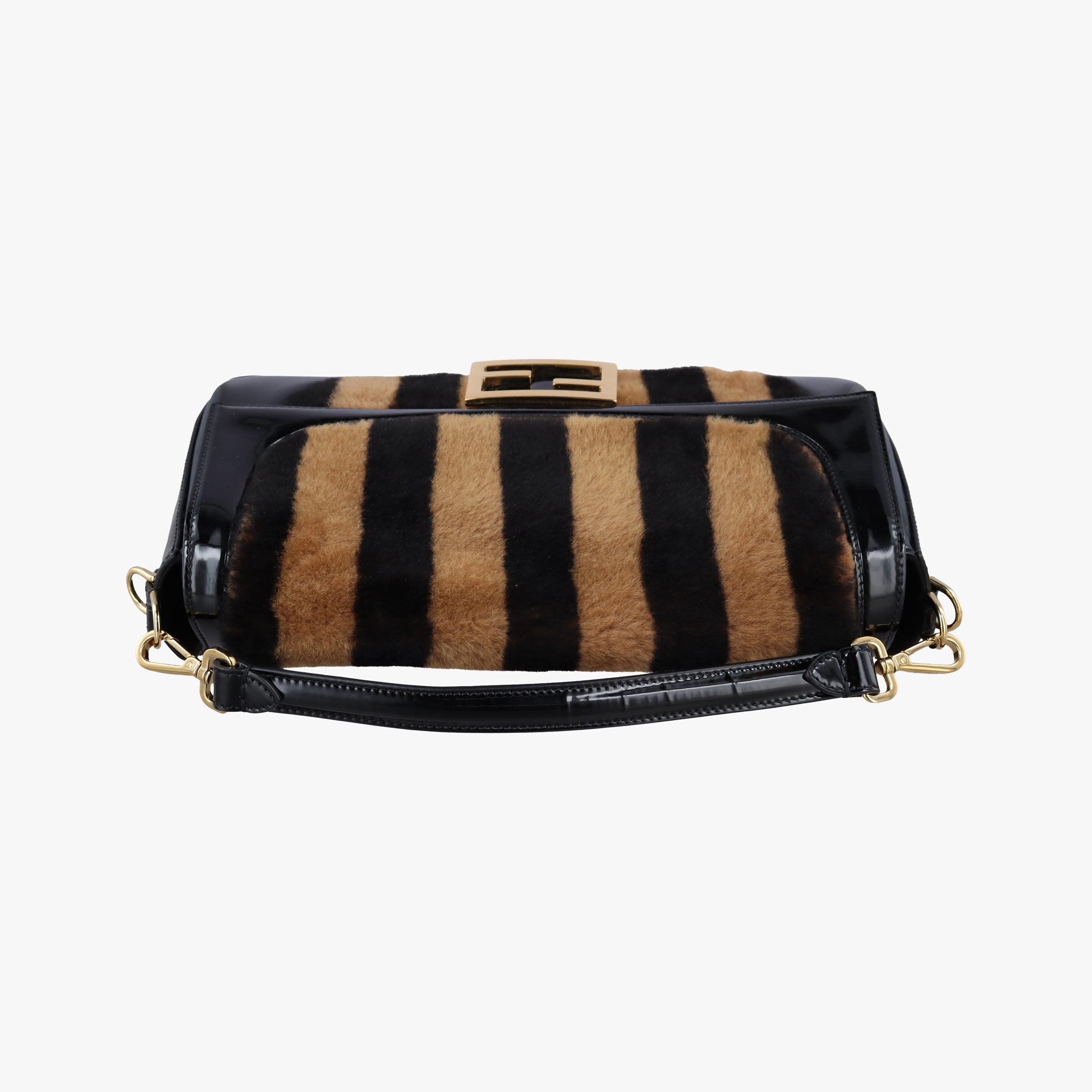 Secondhand Fendi BAGUETTE Brown×Black fur×patent 8BR771 shoulderbag | stylenewstar