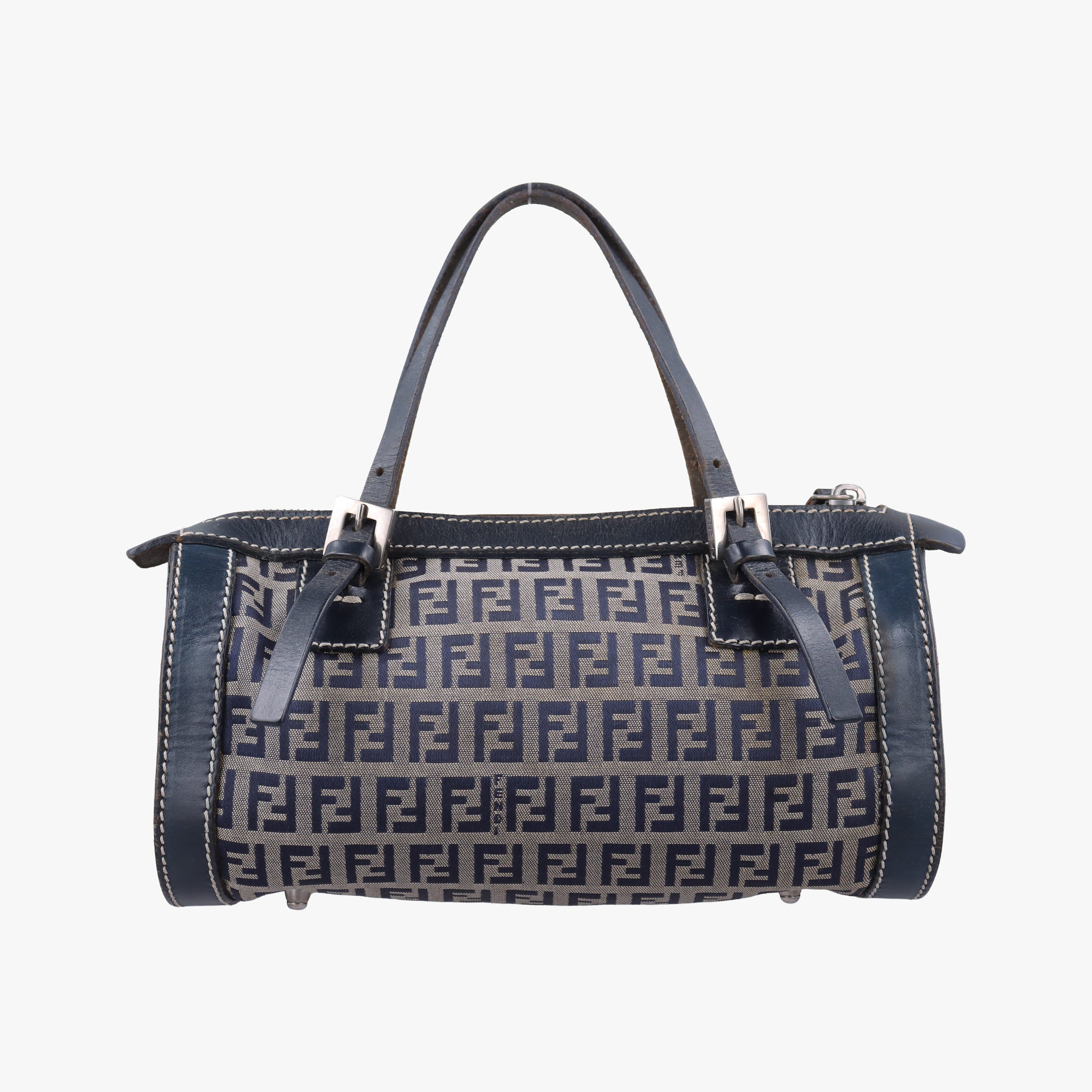 Pre-owned Fendi Zucchino Navy canvas×leather 16558 handbag | stylenewstar
