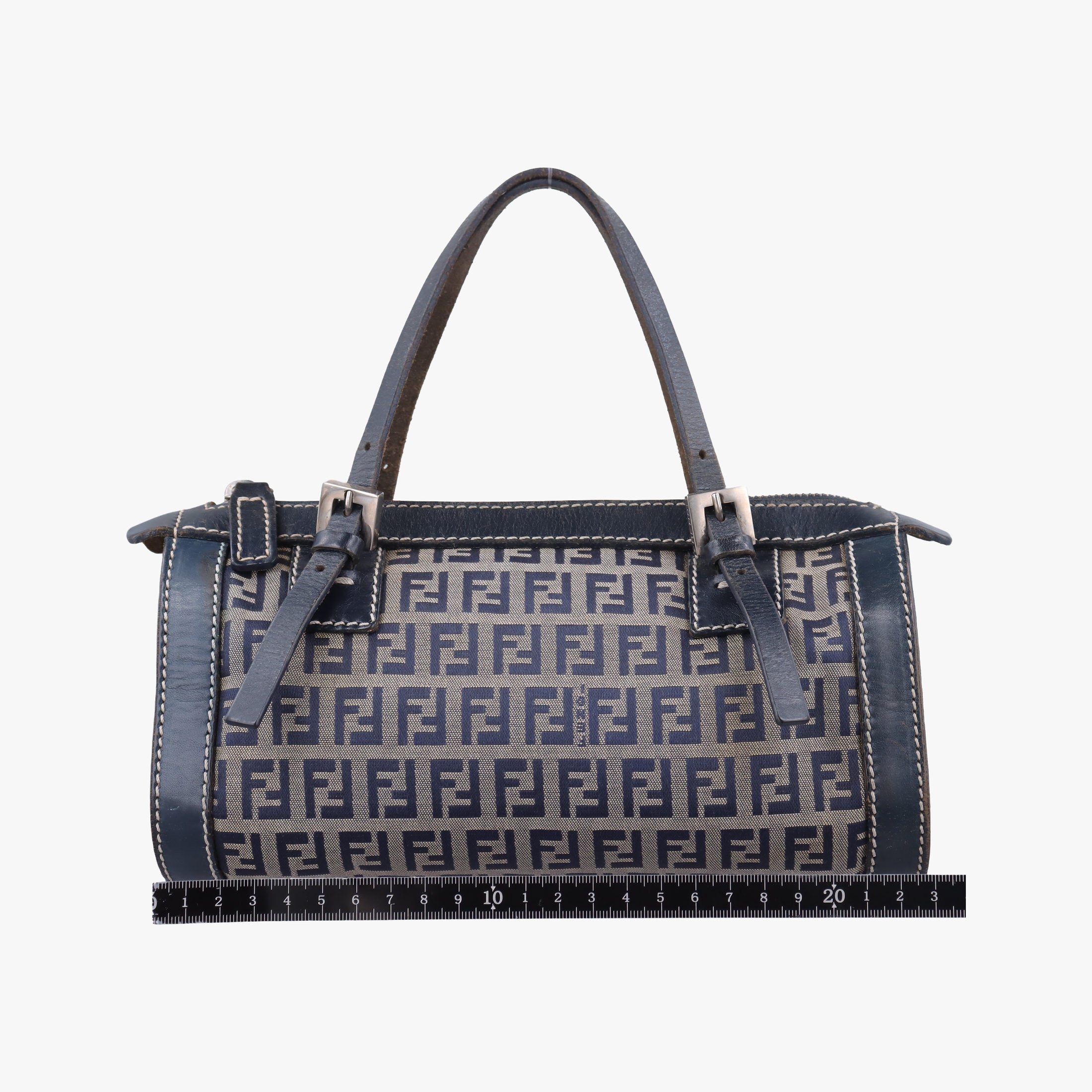 Pre-owned Fendi Zucchino Navy canvas×leather 16558 handbag | stylenewstar