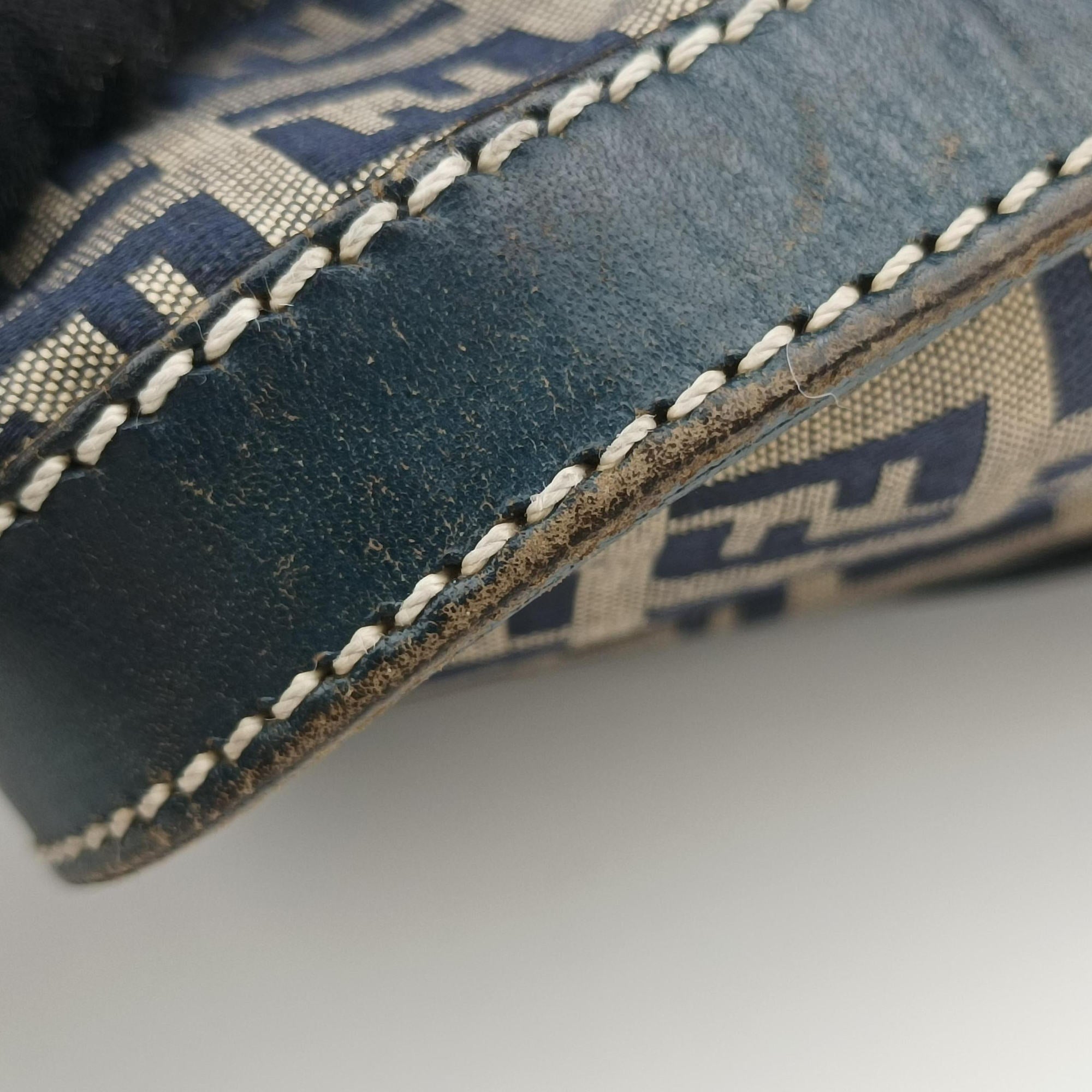 Pre-owned Fendi Zucchino Navy canvas×leather 16558 handbag | stylenewstar