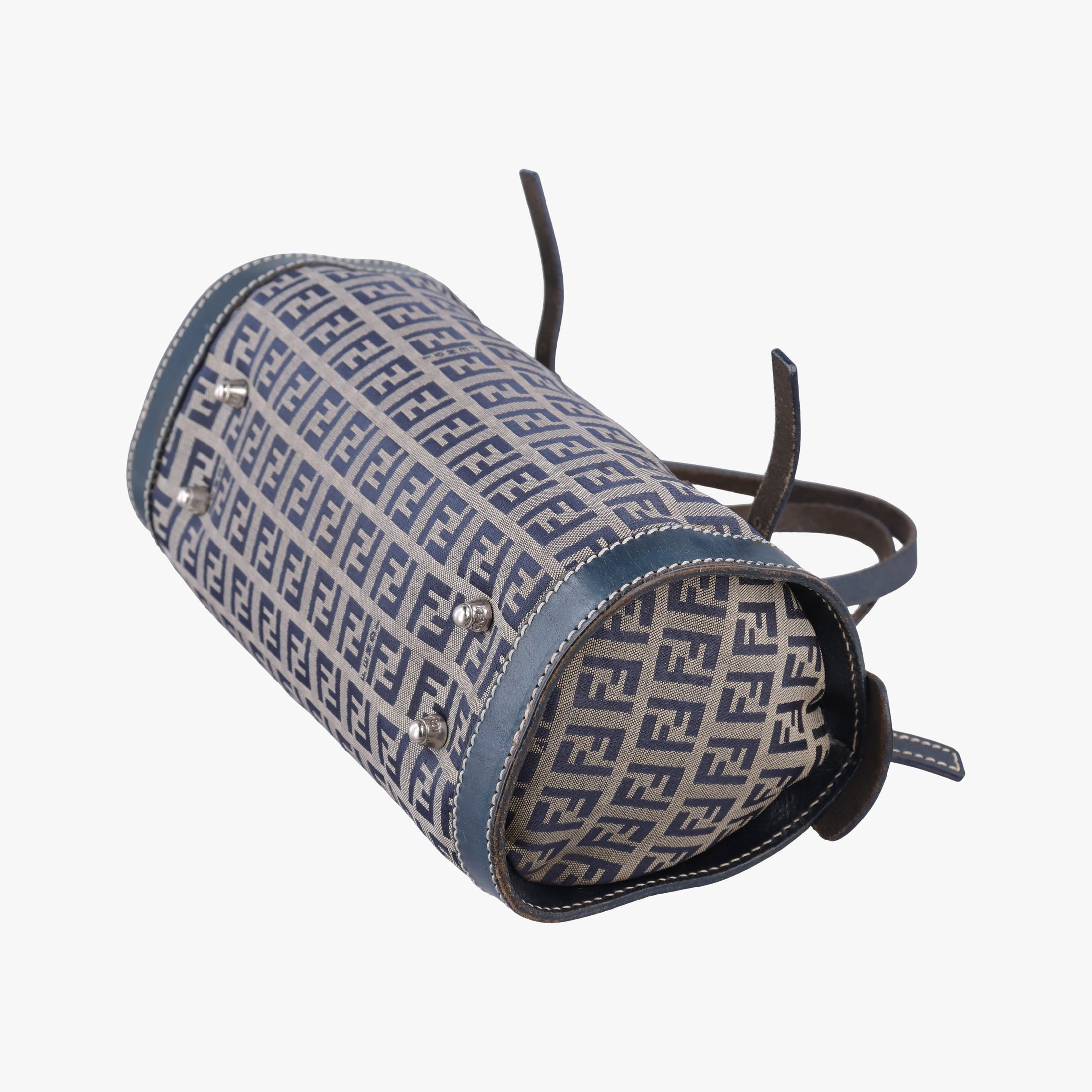 Pre-owned Fendi Zucchino Navy canvas×leather 16558 handbag | stylenewstar