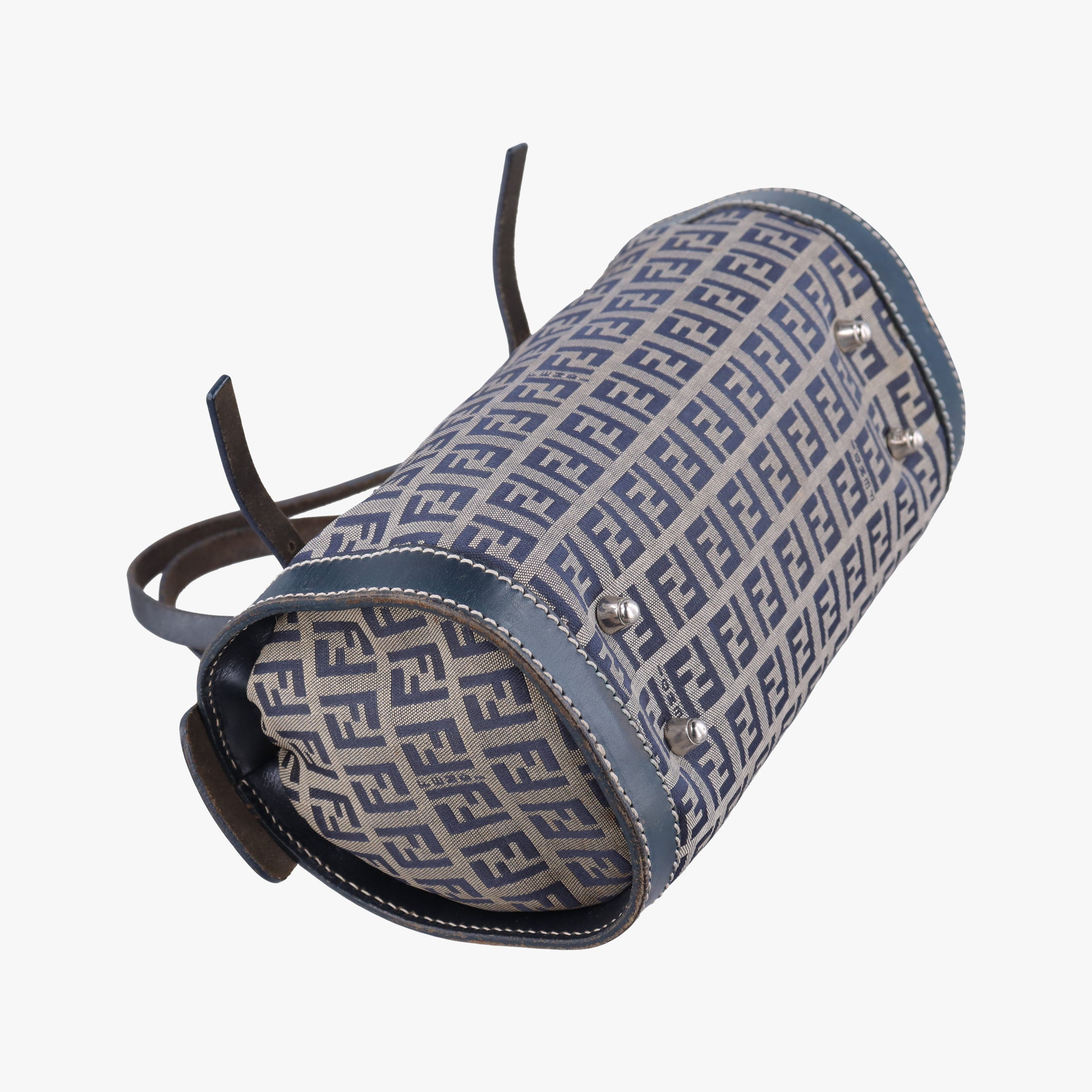 Pre-owned Fendi Zucchino Navy canvas×leather 16558 handbag | stylenewstar
