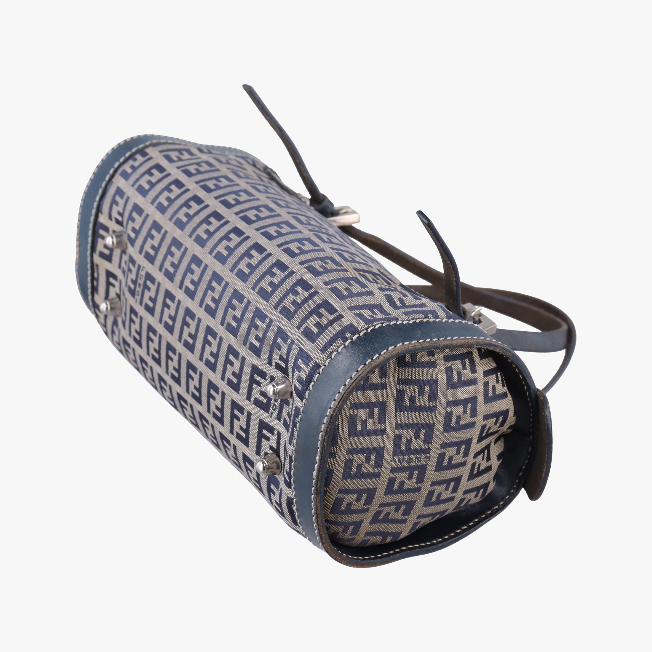 Pre-owned Fendi Zucchino Navy canvas×leather 16558 handbag | stylenewstar