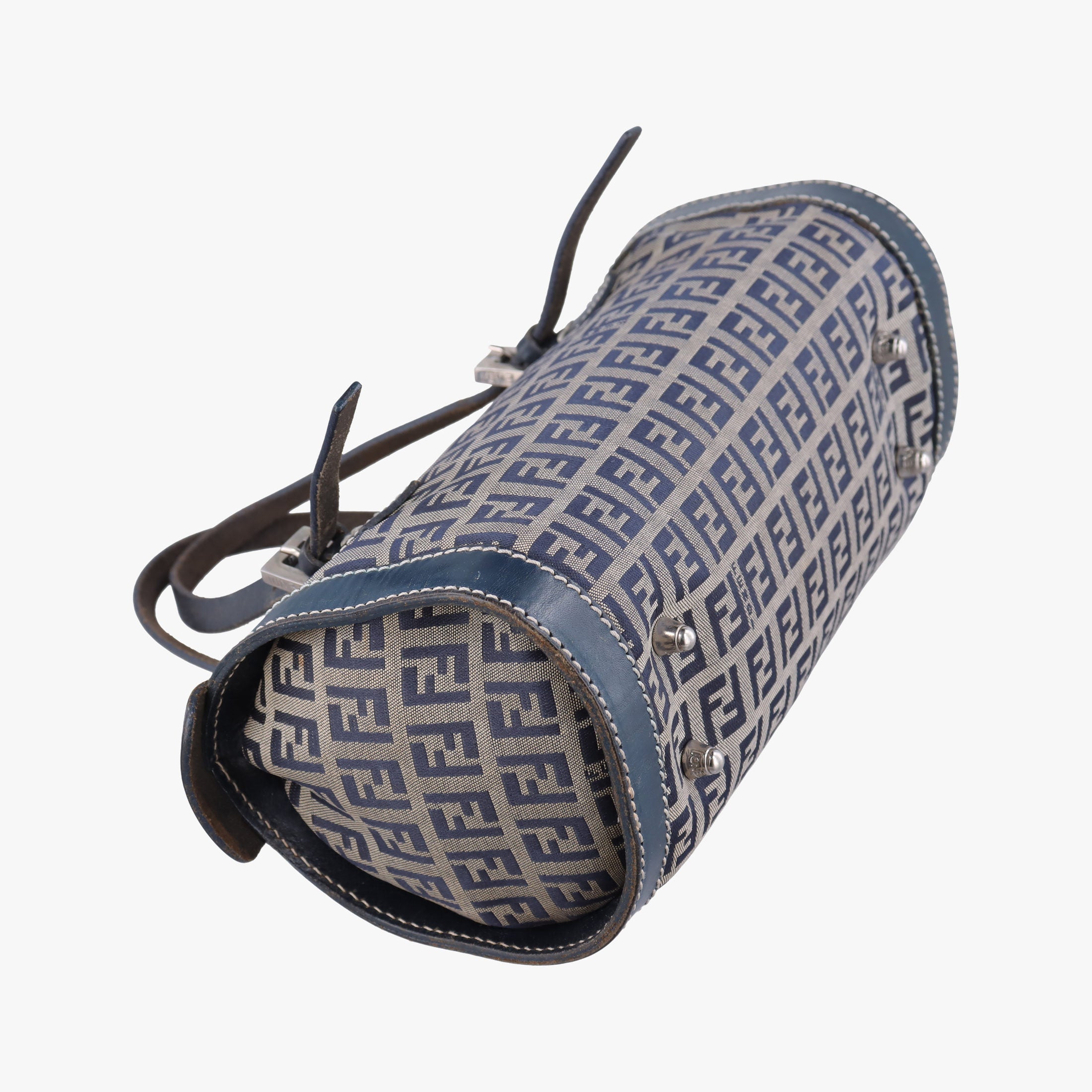 Pre-owned Fendi Zucchino Navy canvas×leather 16558 handbag | stylenewstar