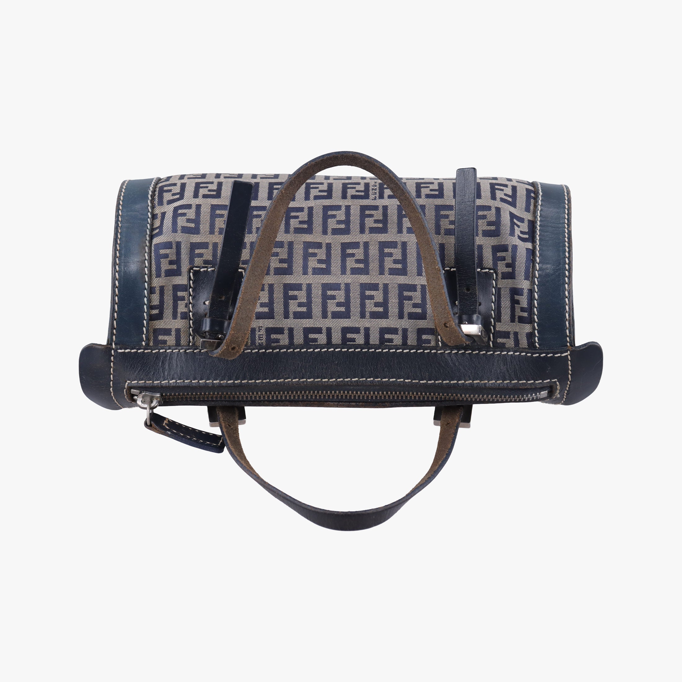 Pre-owned Fendi Zucchino Navy canvas×leather 16558 handbag | stylenewstar