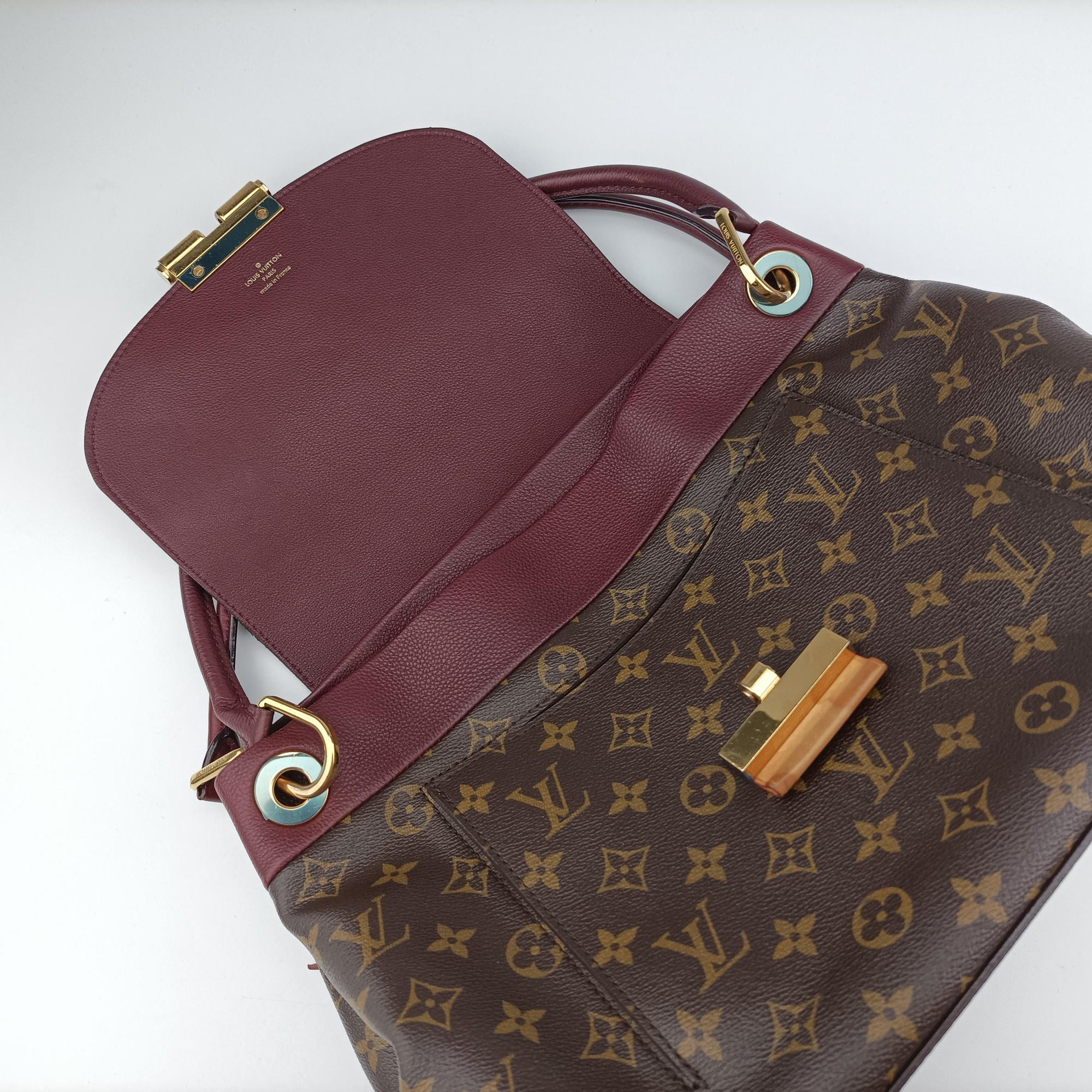 Pre-owned Louis Vuitton OLYMPE Brown×QUETSCHE Monogram Canvas×calf leather M40926 handbag | stylenewstar