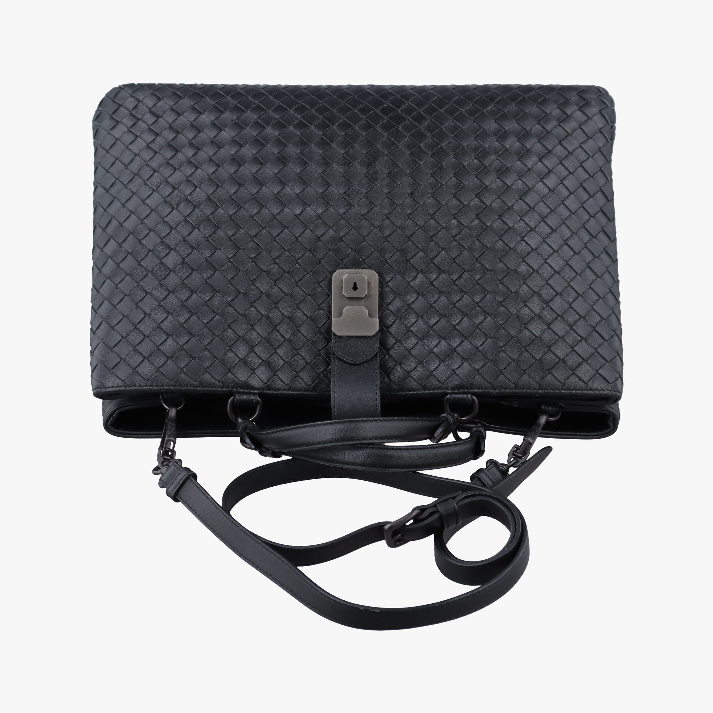 Pre-owned Bottega Veneta Roma Intrecciato Black lambskin  shoulderbag | stylenewstar
