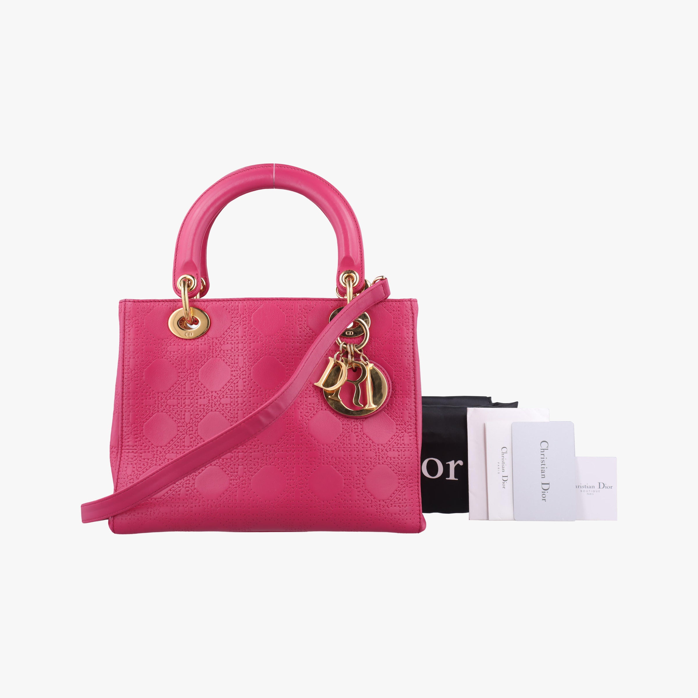Pre-owned Christian Dior Lady Dior Rose leather  shoulderbag | stylenewstar