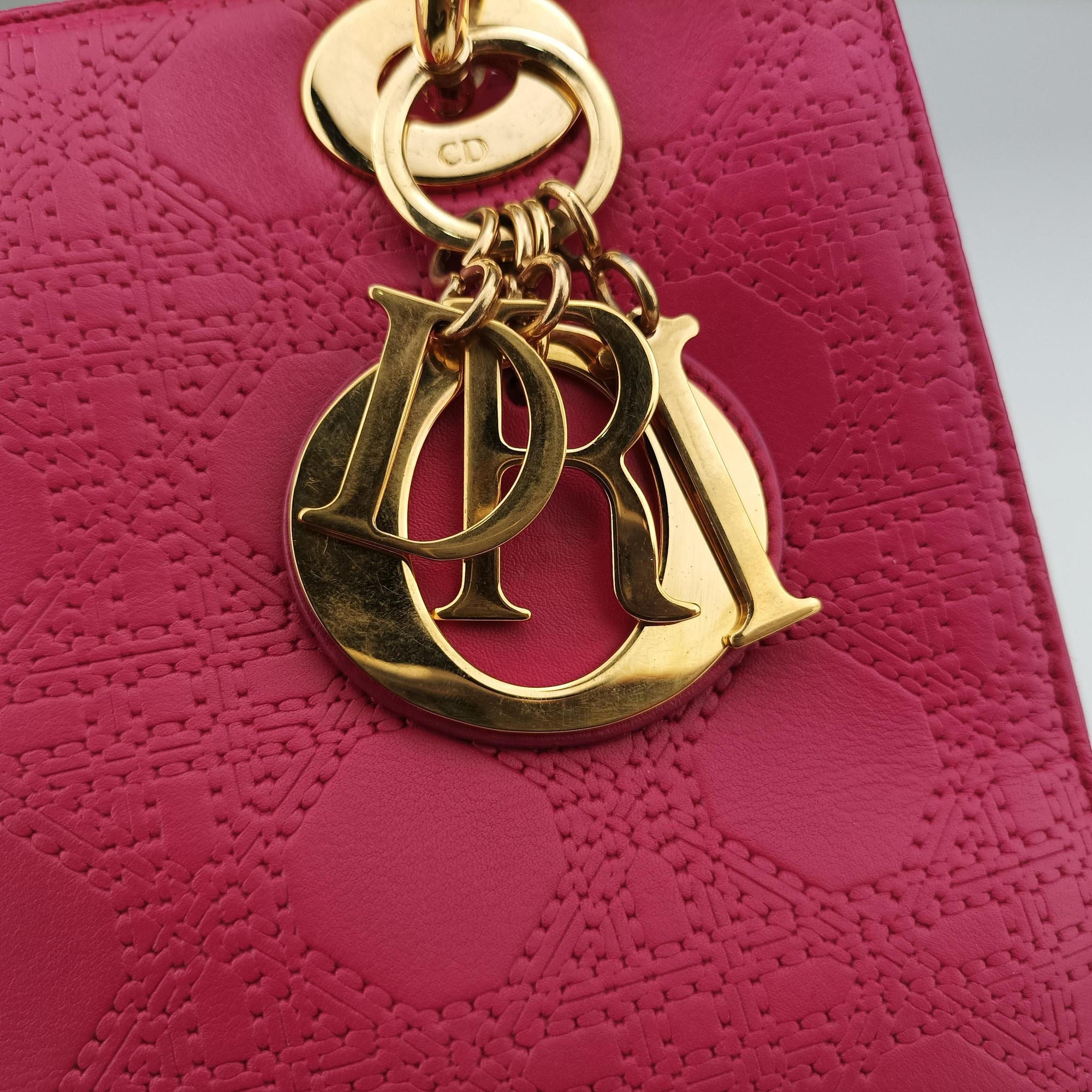 Pre-owned Christian Dior Lady Dior Rose leather  shoulderbag | stylenewstar