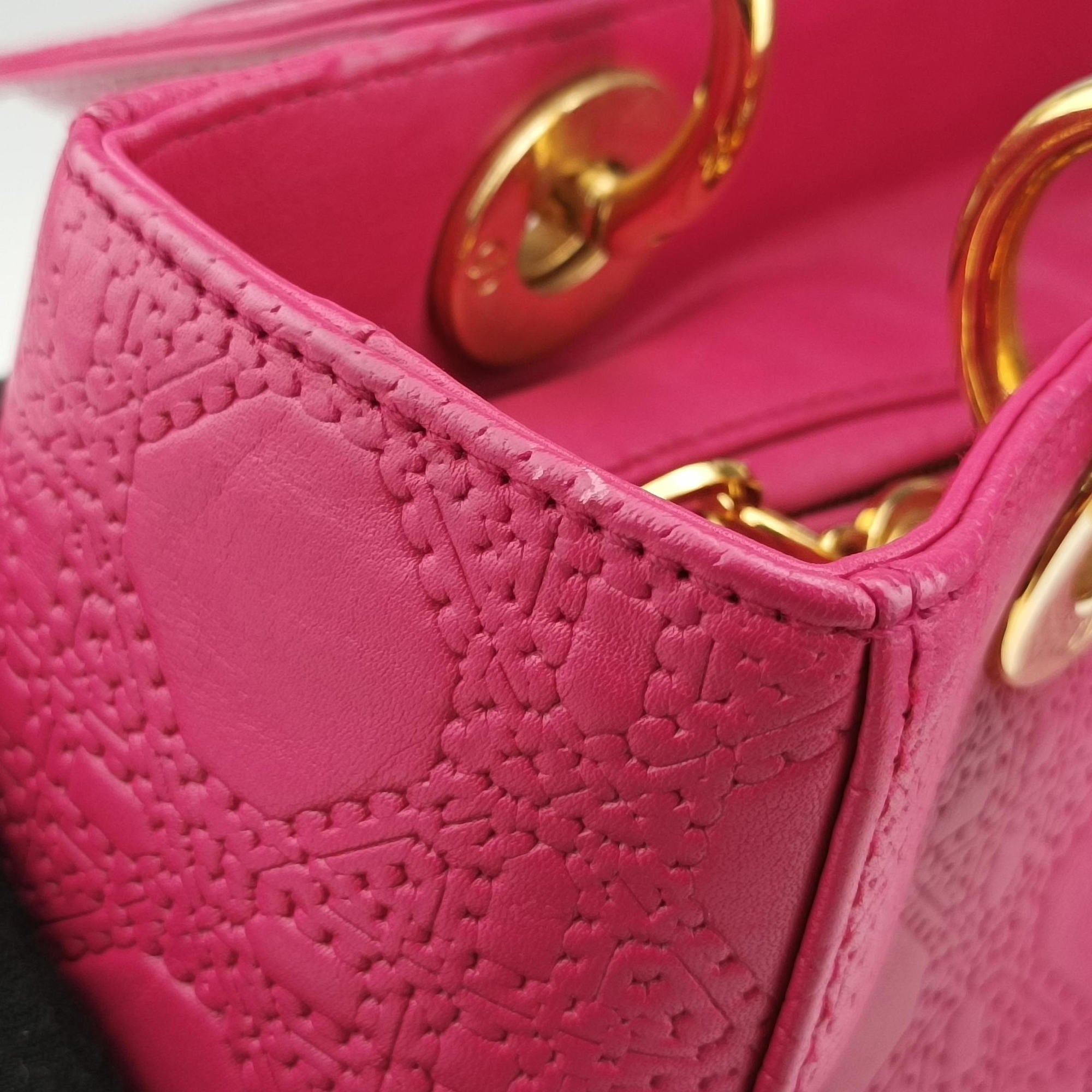 Pre-owned Christian Dior Lady Dior Rose leather  shoulderbag | stylenewstar