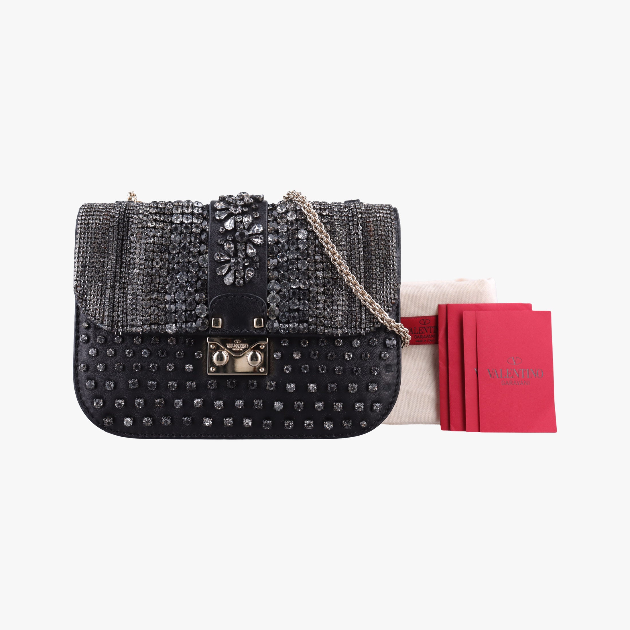 Pre-owned Valentino Rockstud Glam Lock Black Leather  shoulderbag | stylenewstar