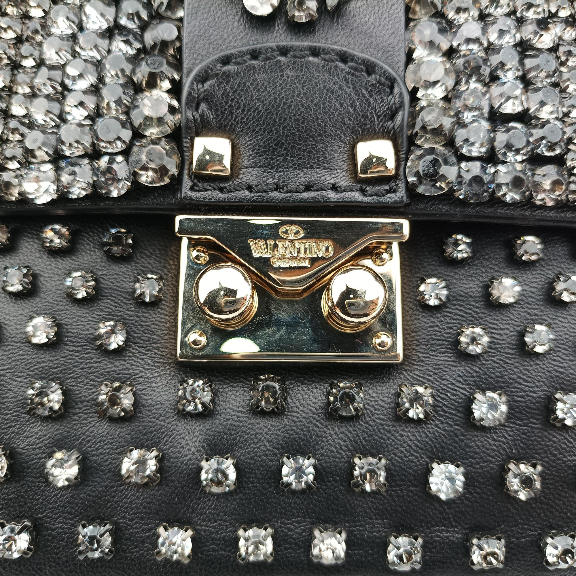 Pre-owned Valentino Rockstud Glam Lock Black Leather  shoulderbag | stylenewstar