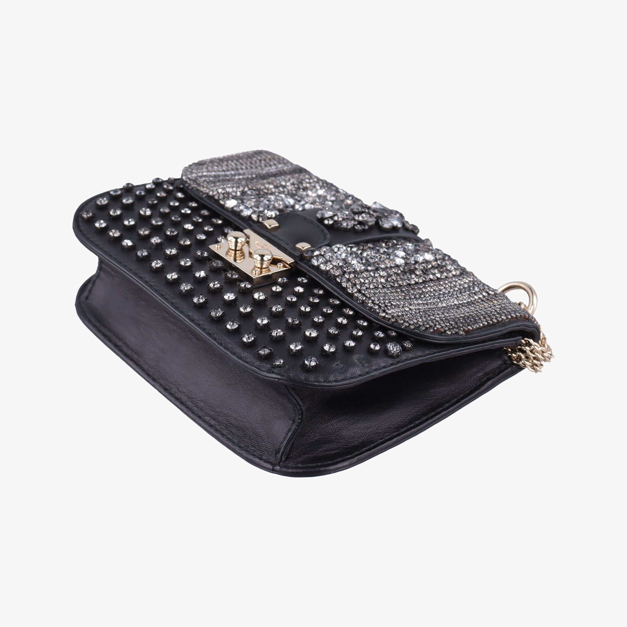 Pre-owned Valentino Rockstud Glam Lock Black Leather  shoulderbag | stylenewstar