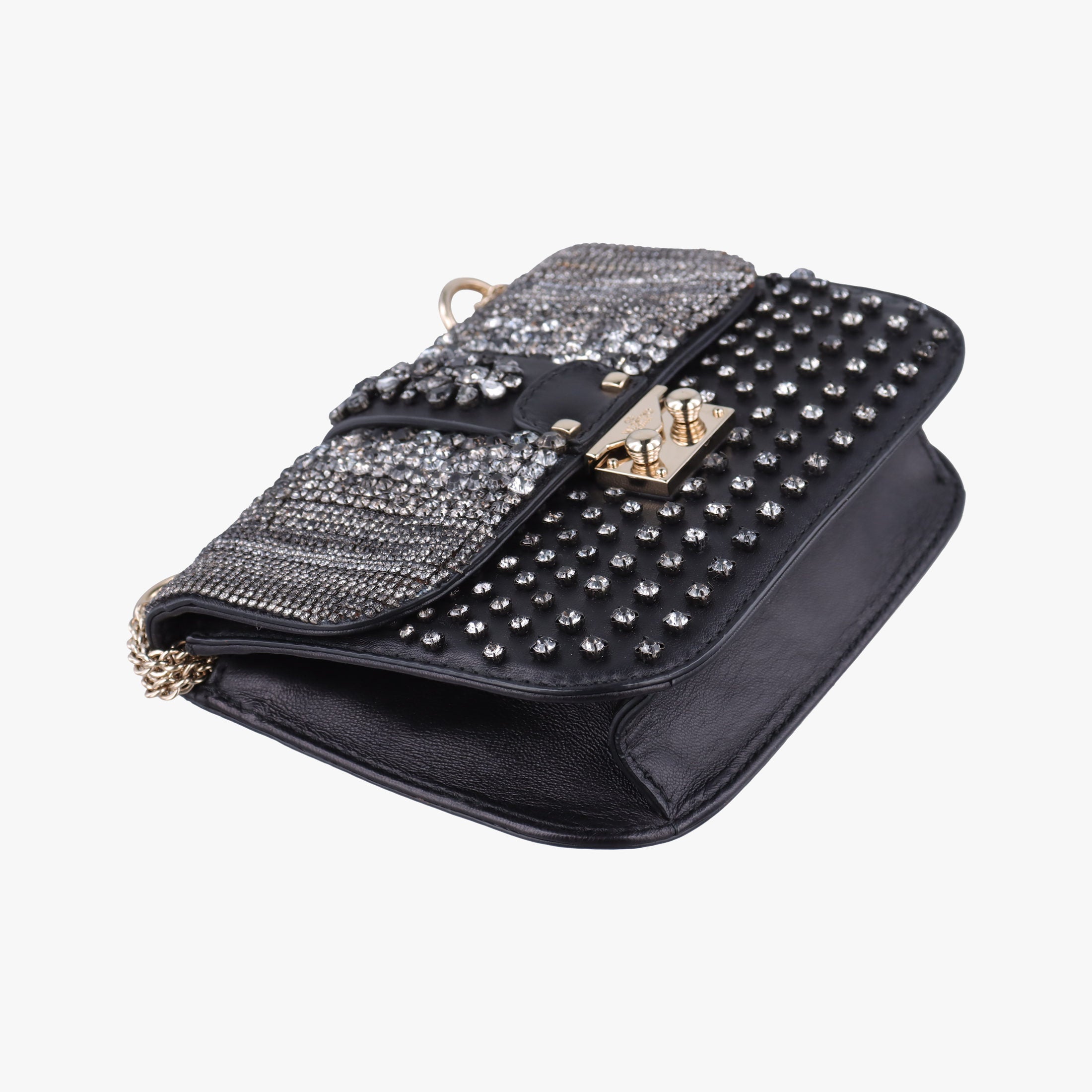 Pre-owned Valentino Rockstud Glam Lock Black Leather  shoulderbag | stylenewstar
