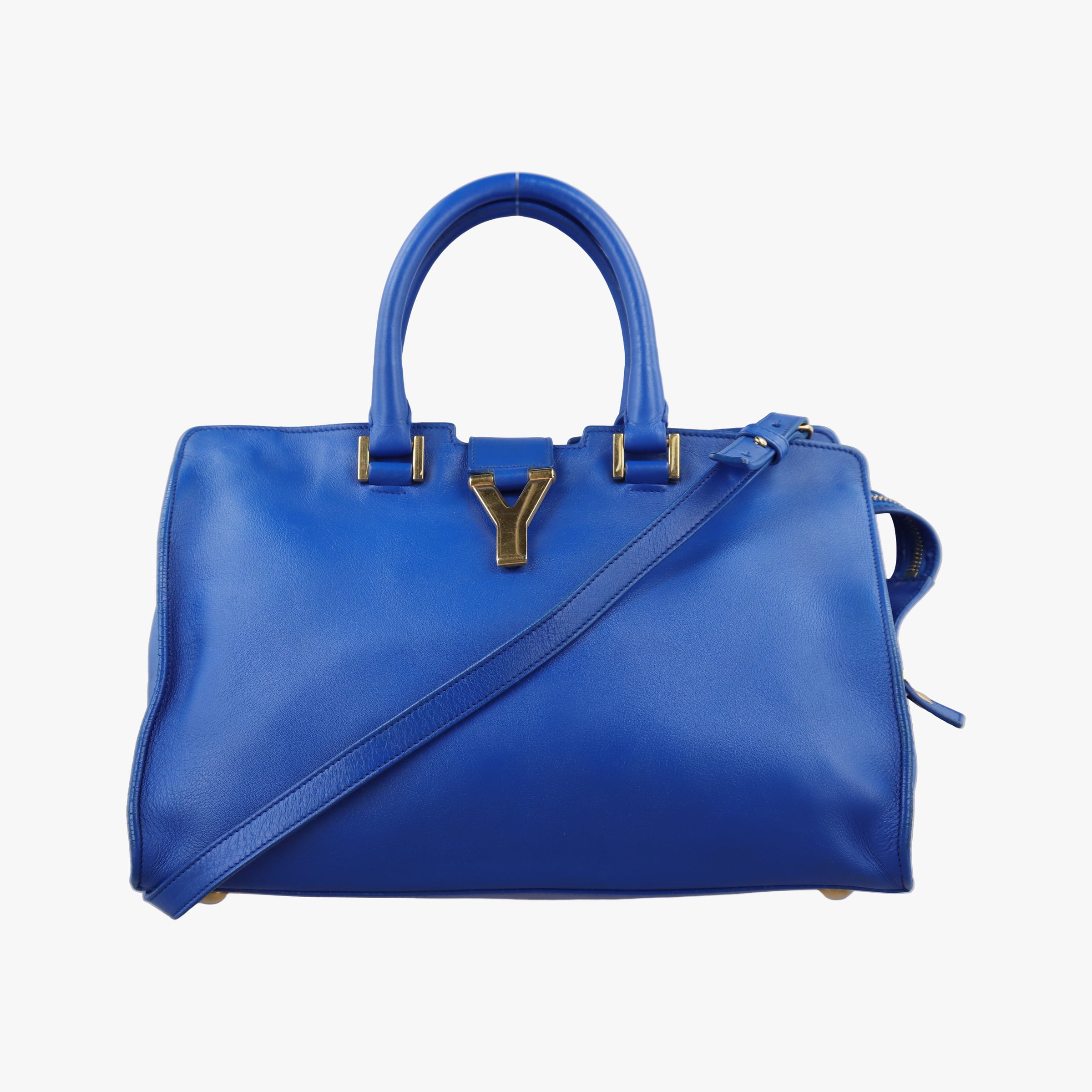Pre-owned Yves Saint Laurent Y Ligne Petit Cabas Blue Leather 311210 shoulderbag | stylenewstar