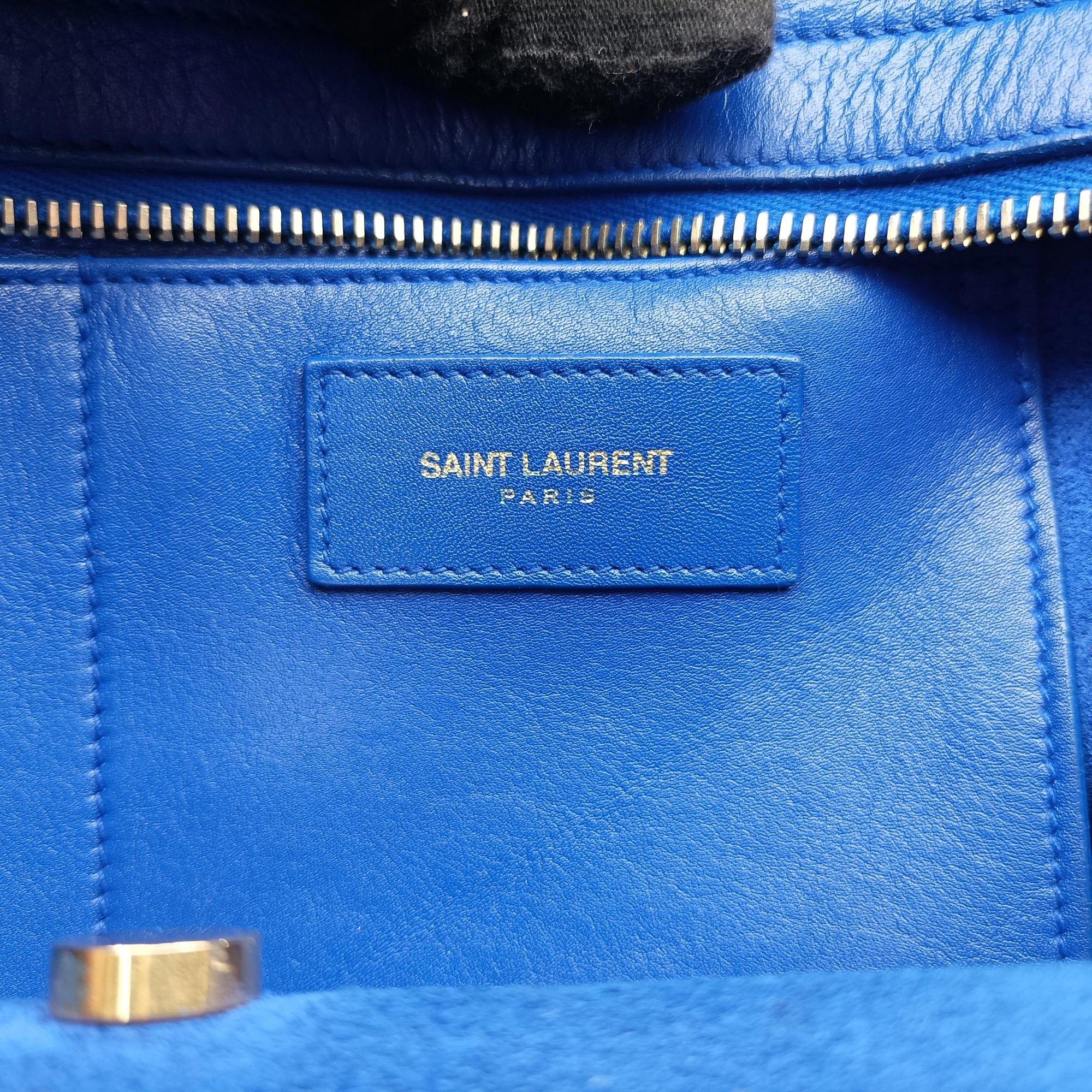 Pre-owned Yves Saint Laurent Y Ligne Petit Cabas Blue Leather 311210 shoulderbag | stylenewstar