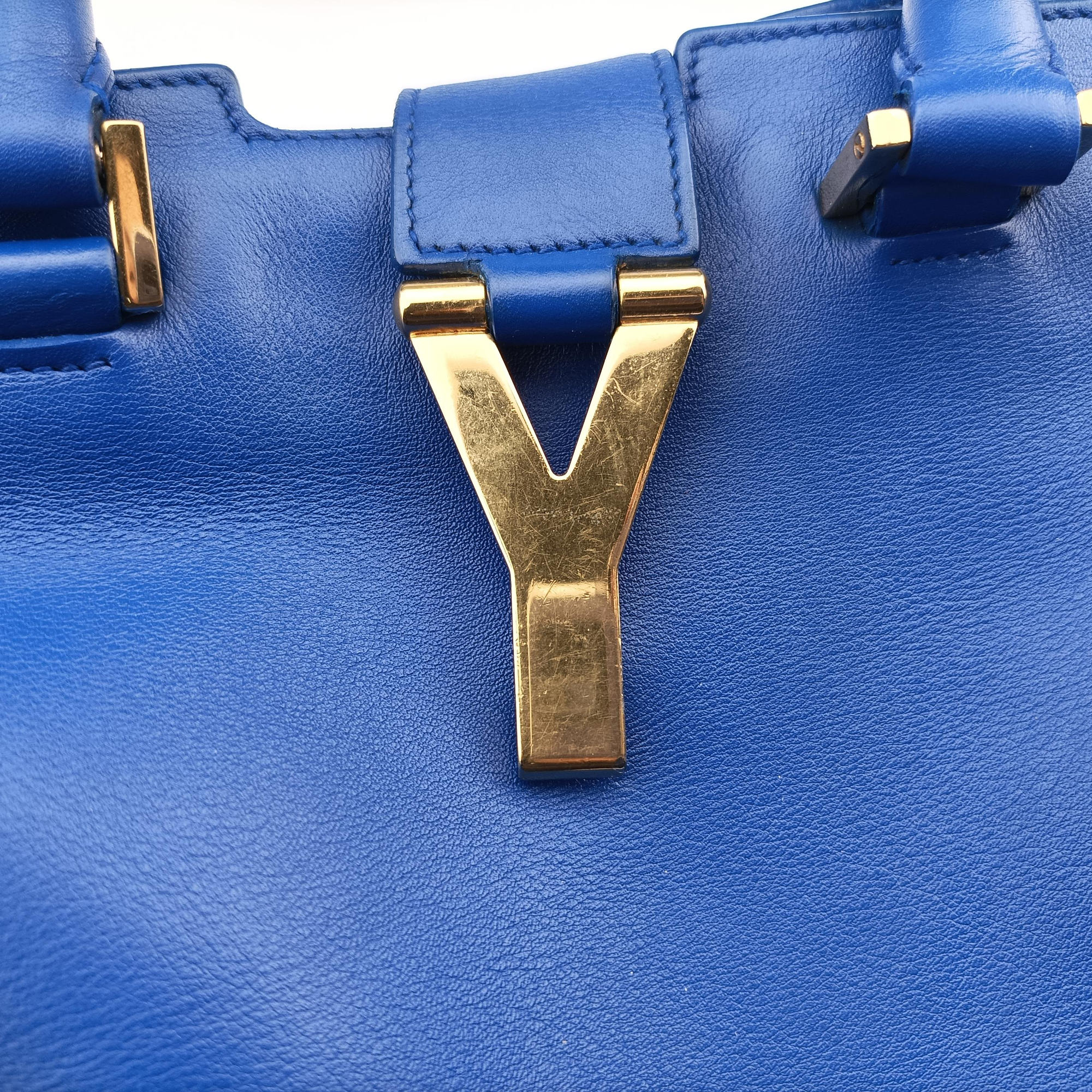 Pre-owned Yves Saint Laurent Y Ligne Petit Cabas Blue Leather 311210 shoulderbag | stylenewstar