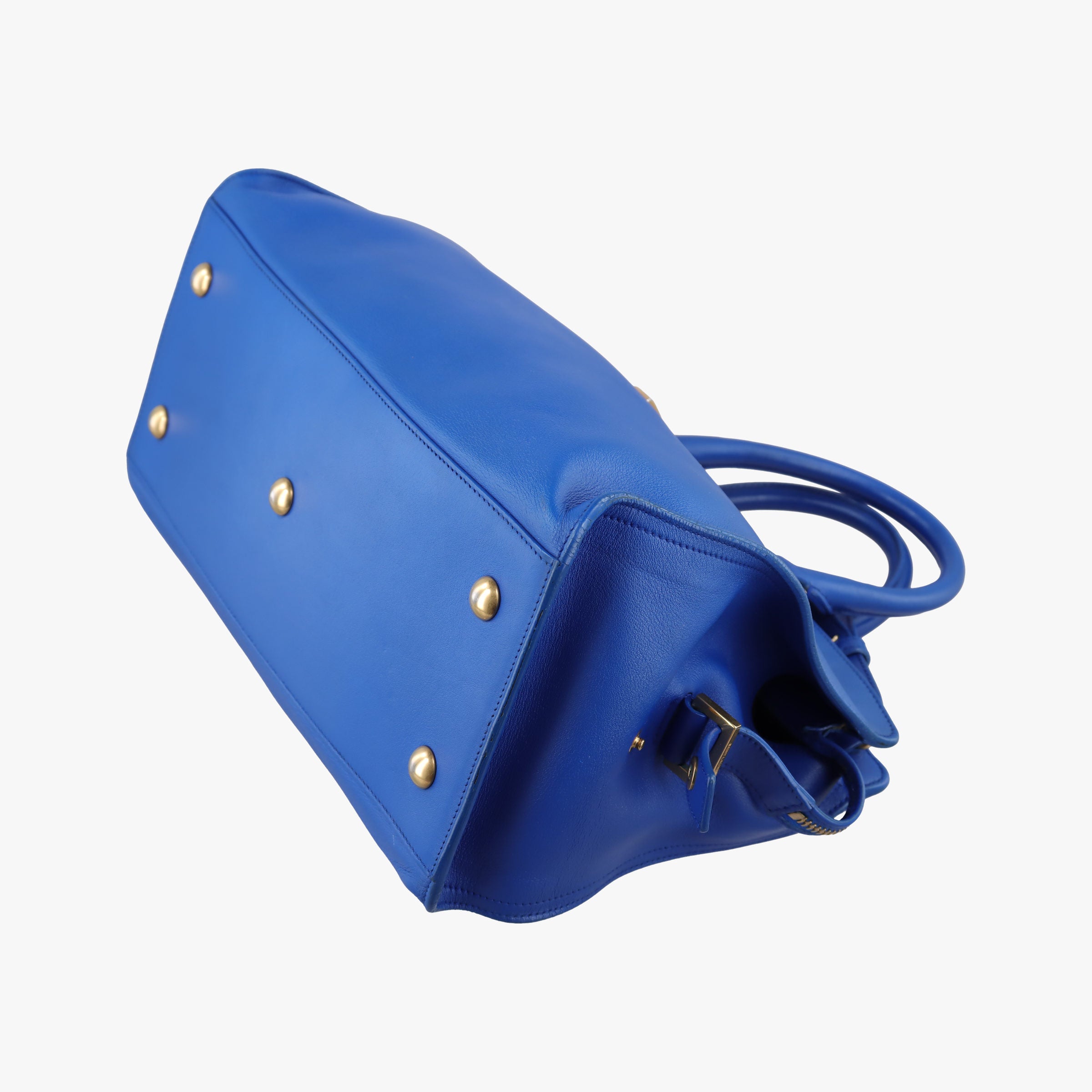 Pre-owned Yves Saint Laurent Y Ligne Petit Cabas Blue Leather 311210 shoulderbag | stylenewstar