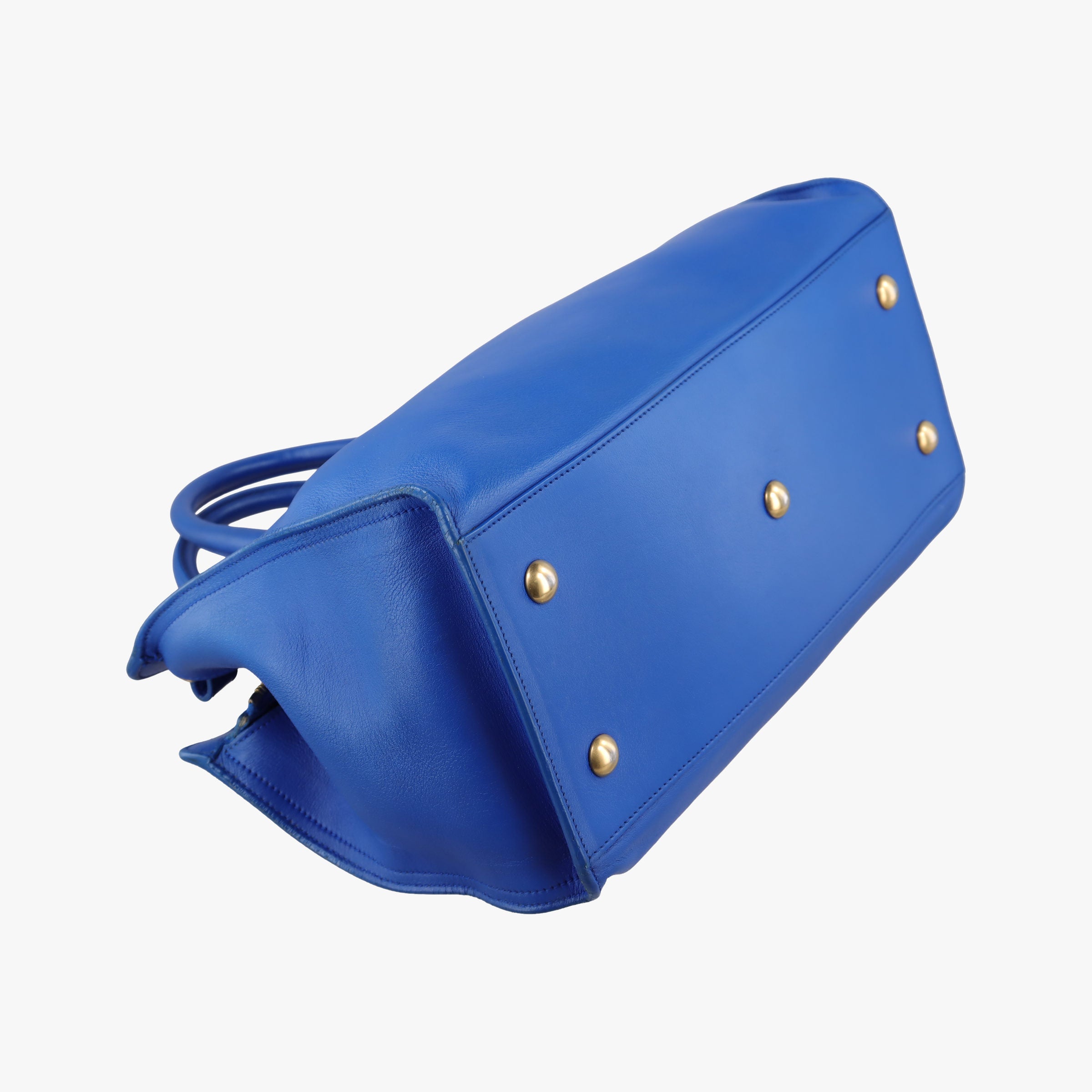 Pre-owned Yves Saint Laurent Y Ligne Petit Cabas Blue Leather 311210 shoulderbag | stylenewstar
