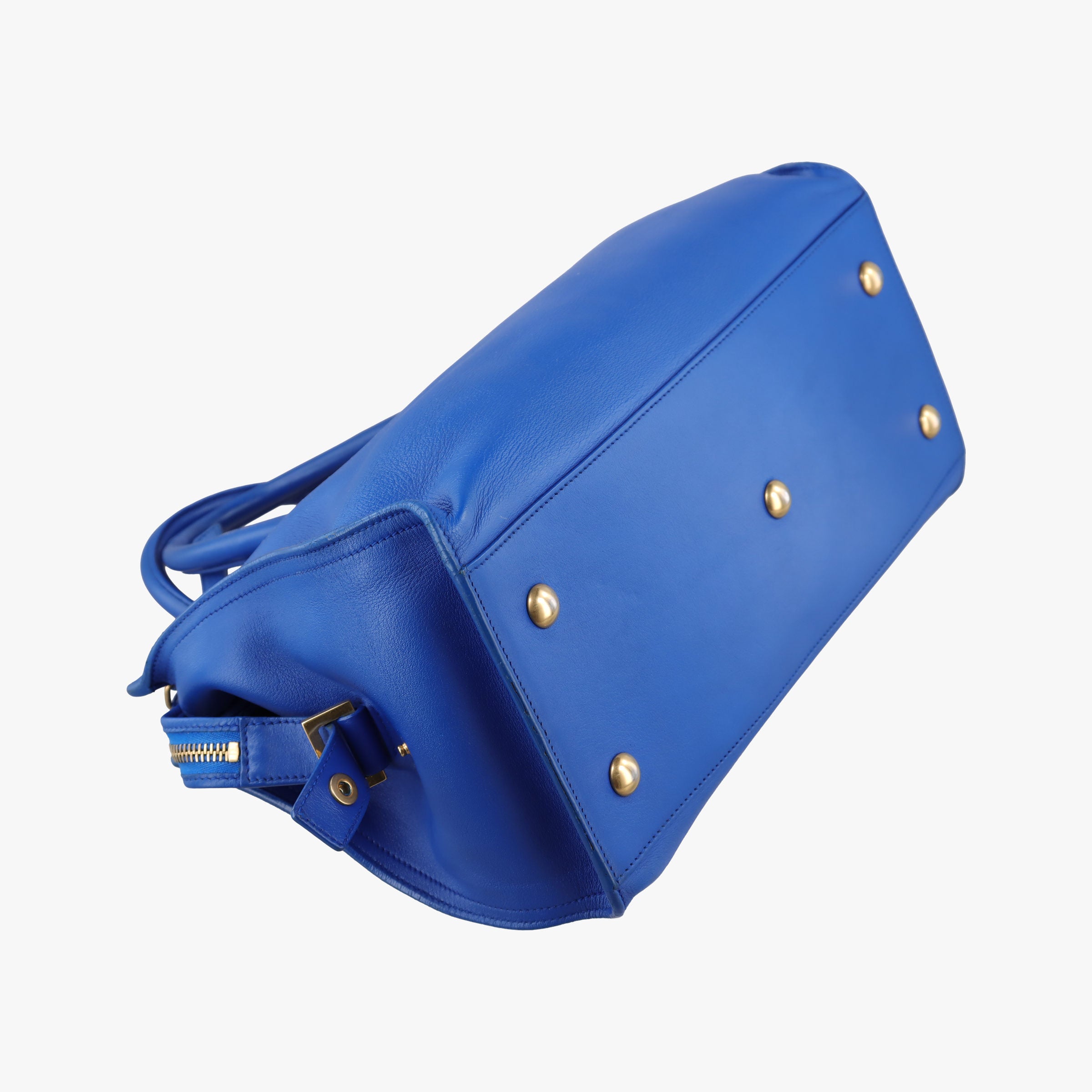 Pre-owned Yves Saint Laurent Y Ligne Petit Cabas Blue Leather 311210 shoulderbag | stylenewstar