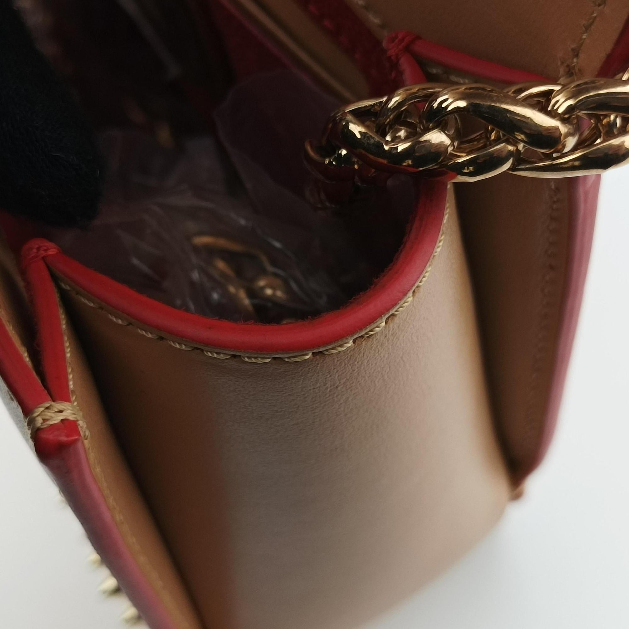 Pre-owned Christian Louboutin Night Tudor Spikes Small Sweet Charity Camel Leather  shoulderbag | stylenewstar