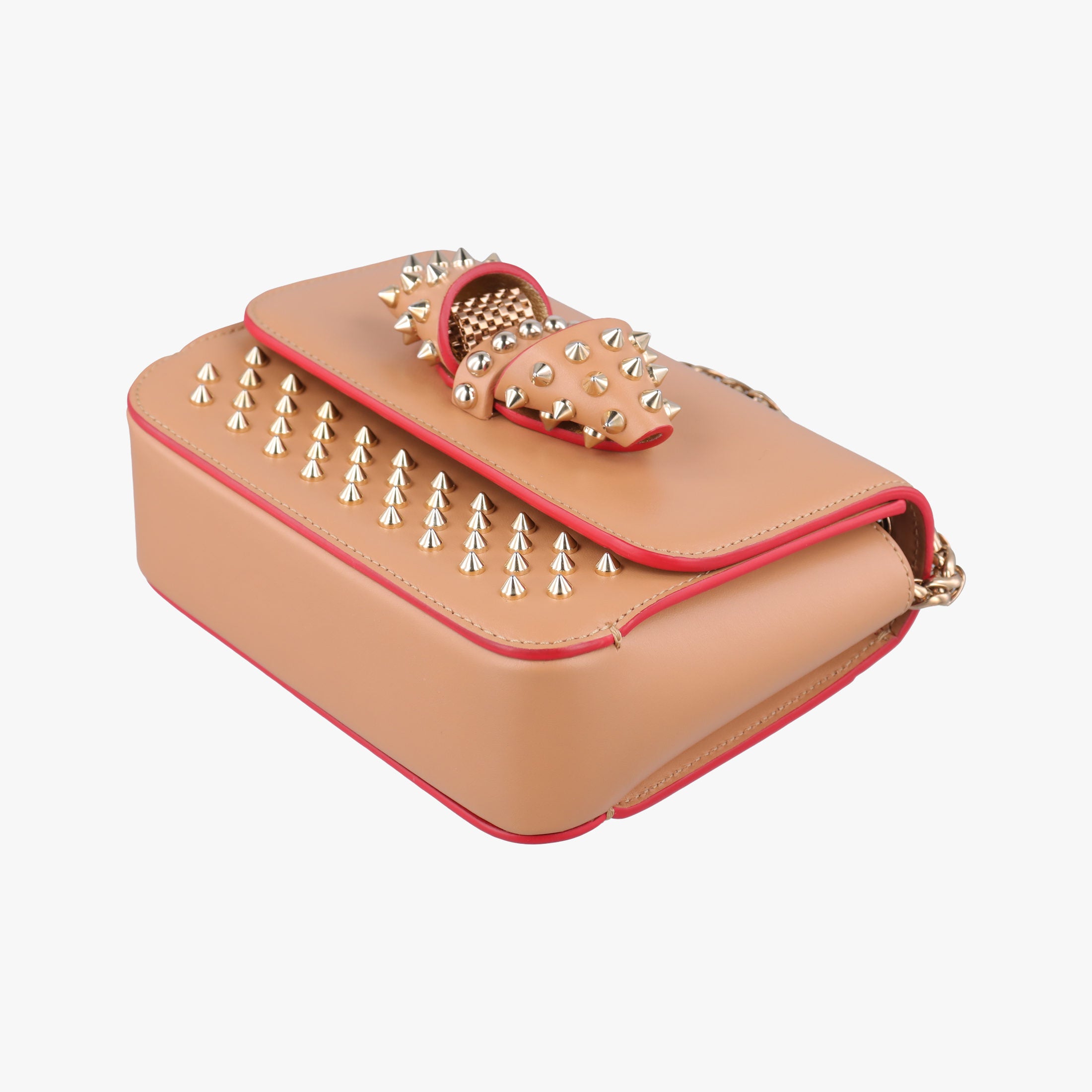 Pre-owned Christian Louboutin Night Tudor Spikes Small Sweet Charity Camel Leather  shoulderbag | stylenewstar