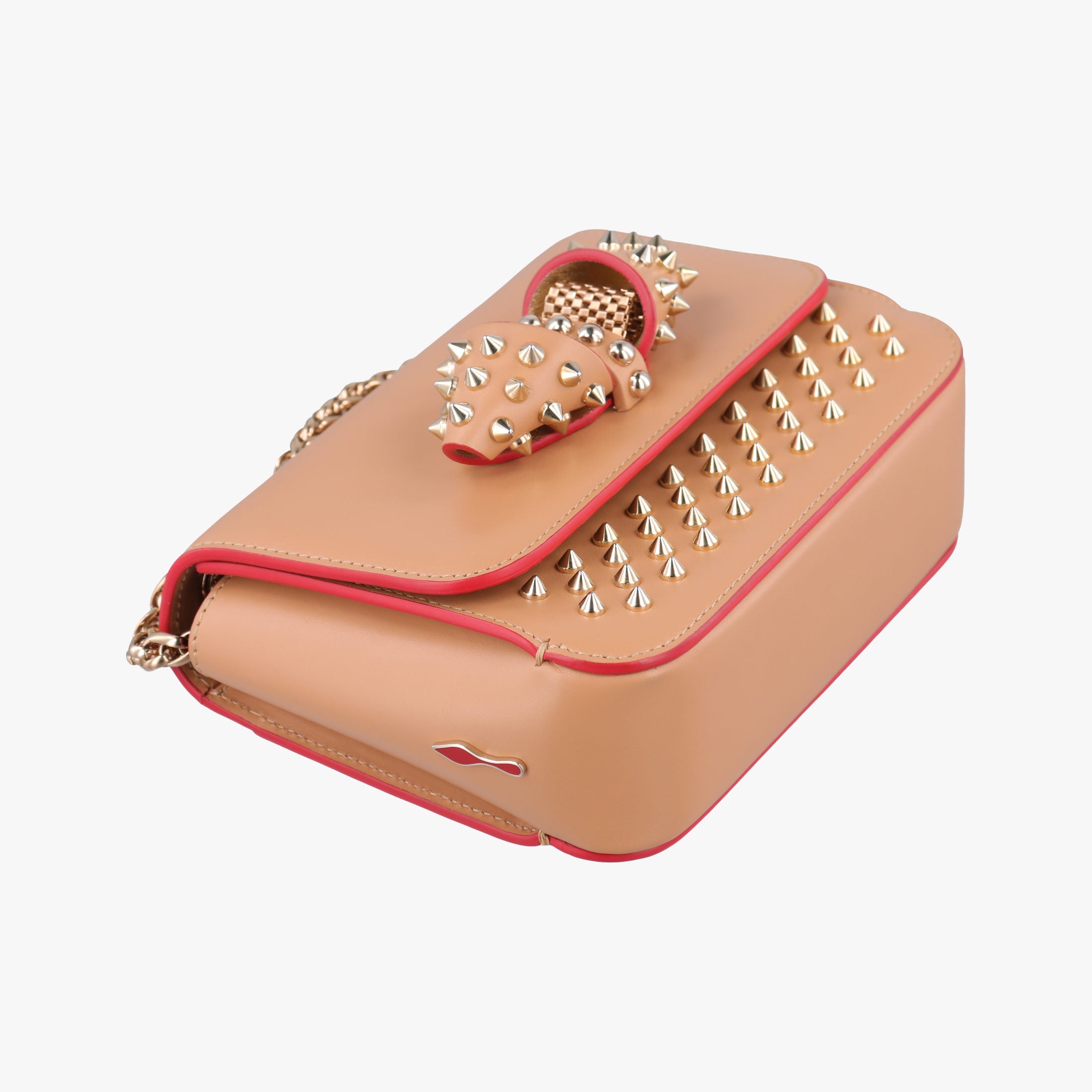 Pre-owned Christian Louboutin Night Tudor Spikes Small Sweet Charity Camel Leather  shoulderbag | stylenewstar
