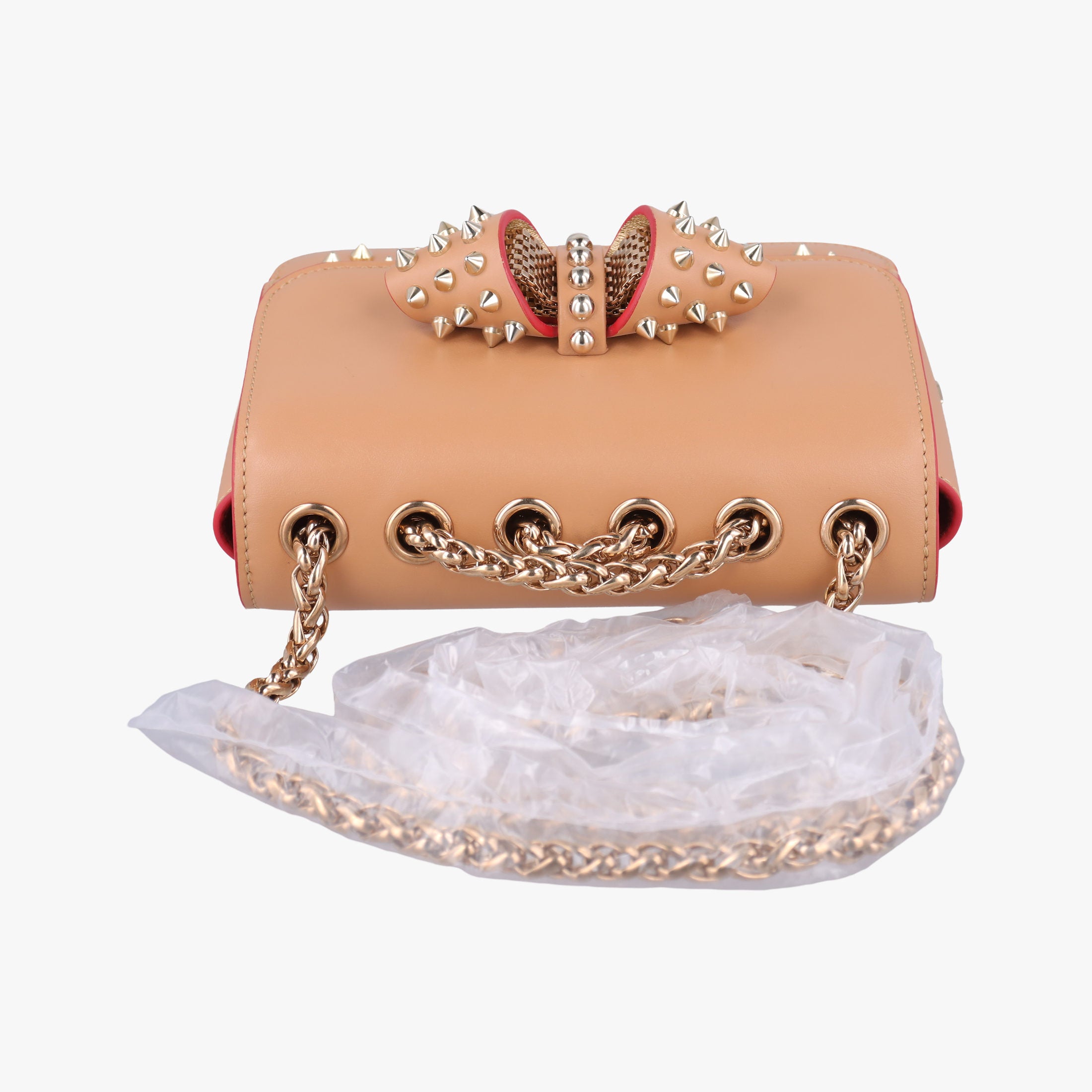 Pre-owned Christian Louboutin Night Tudor Spikes Small Sweet Charity Camel Leather  shoulderbag | stylenewstar
