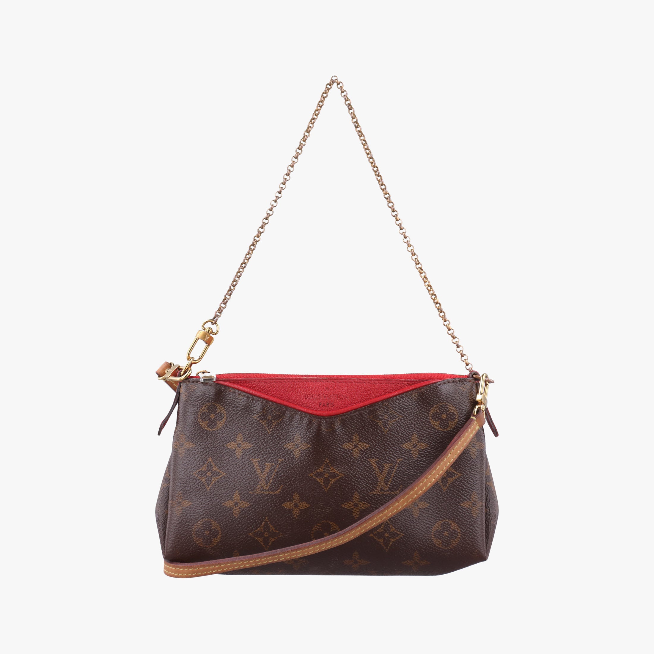 Vintage Louis Vuitton PALLAS Clutch brown×CERISE Monogram Canvas ácalf leather M41638 shoulderbag | stylenewstar