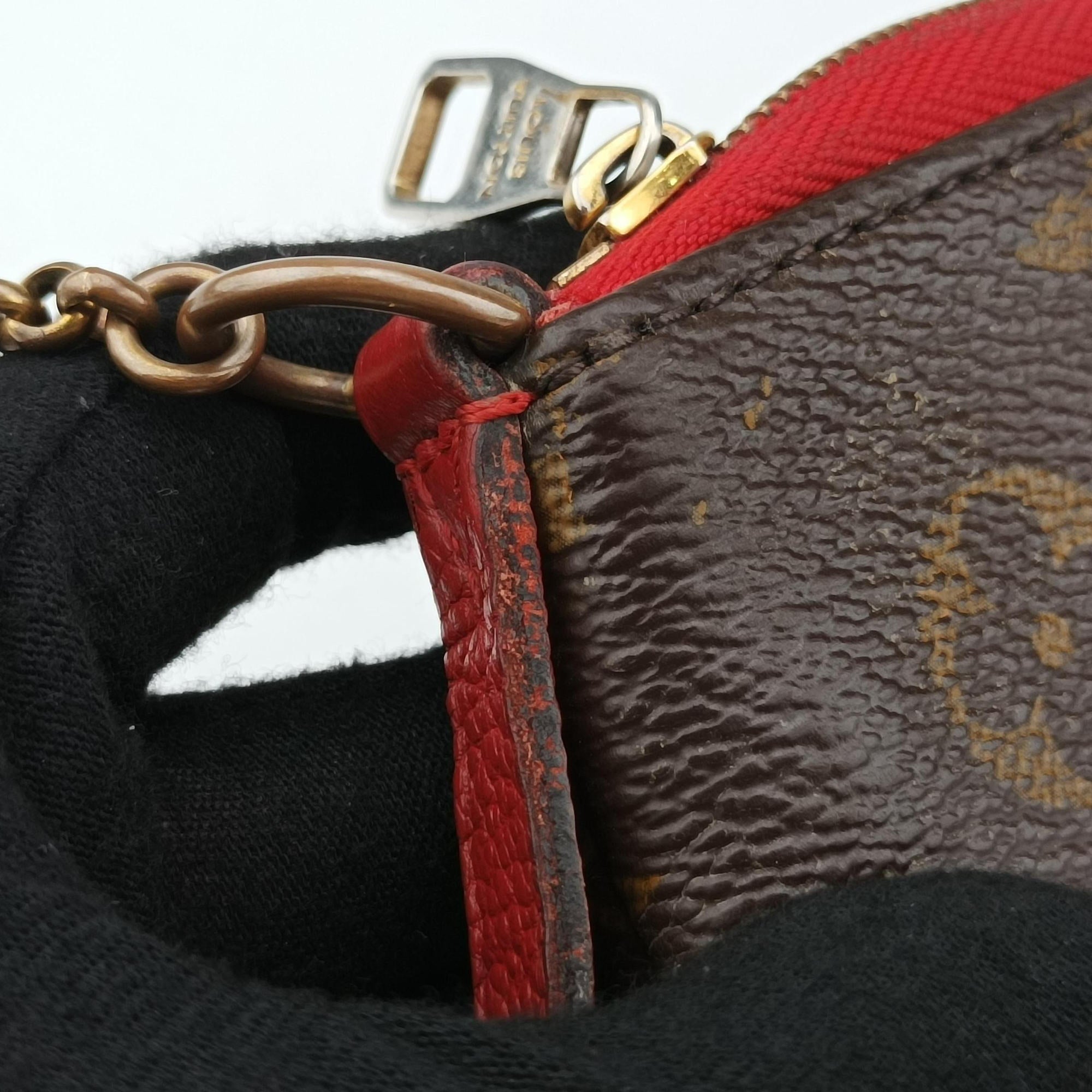 Vintage Louis Vuitton PALLAS Clutch brown×CERISE Monogram Canvas ácalf leather M41638 shoulderbag | stylenewstar