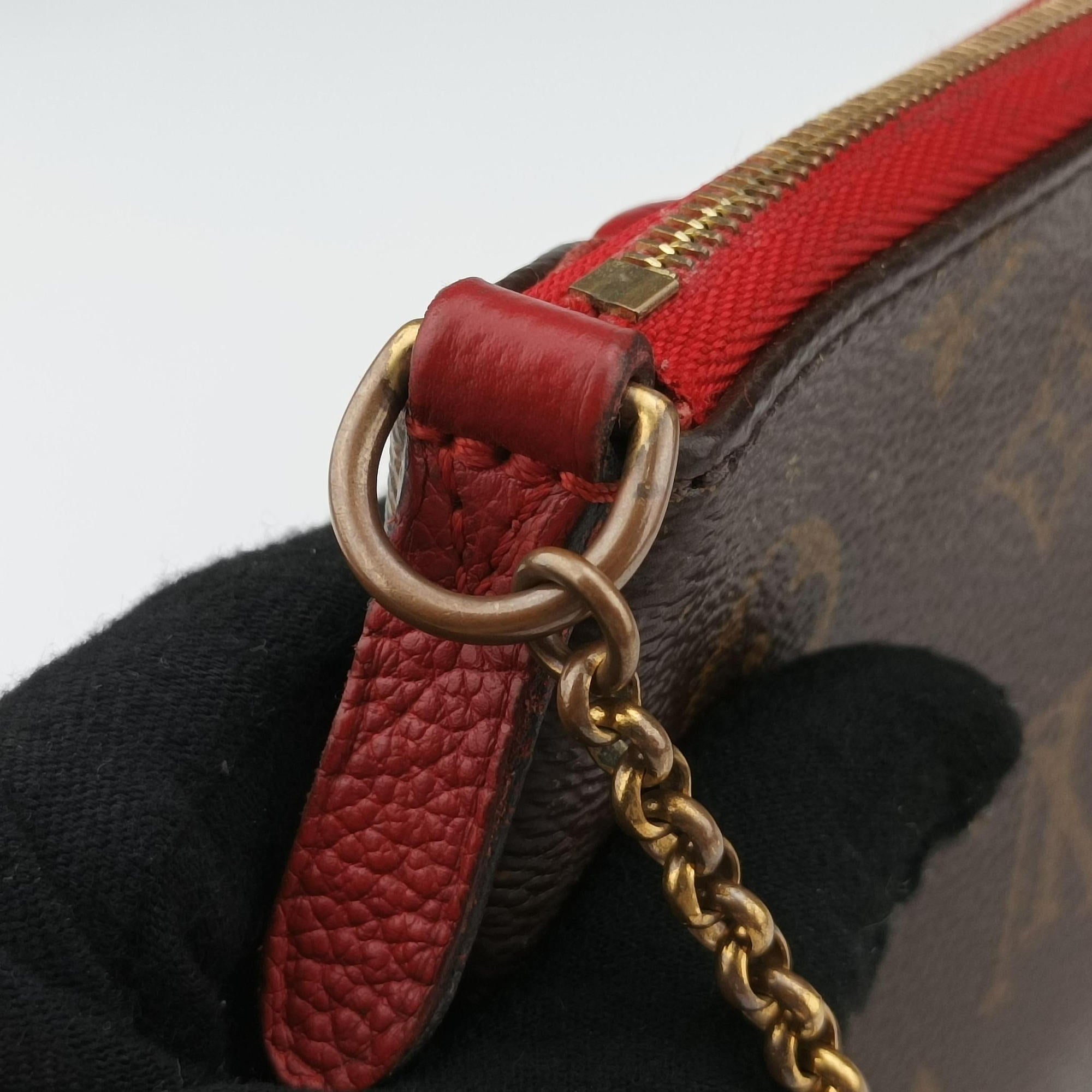 Vintage Louis Vuitton PALLAS Clutch brown×CERISE Monogram Canvas ácalf leather M41638 shoulderbag | stylenewstar
