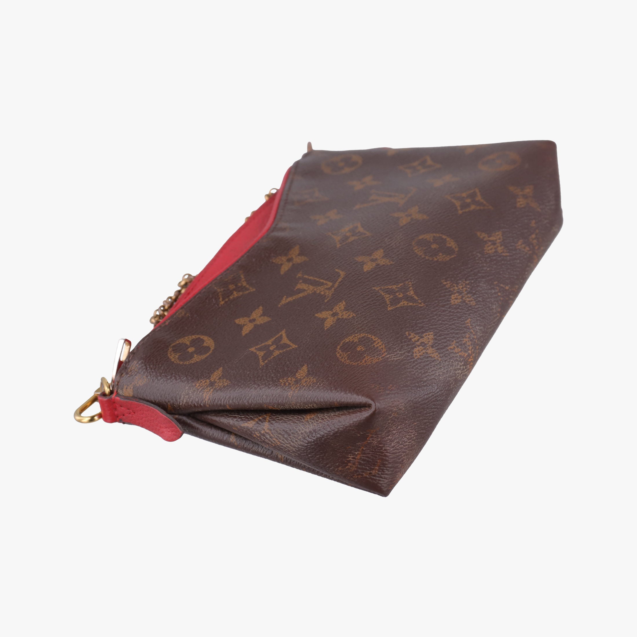 Vintage Louis Vuitton PALLAS Clutch brown×CERISE Monogram Canvas ácalf leather M41638 shoulderbag | stylenewstar