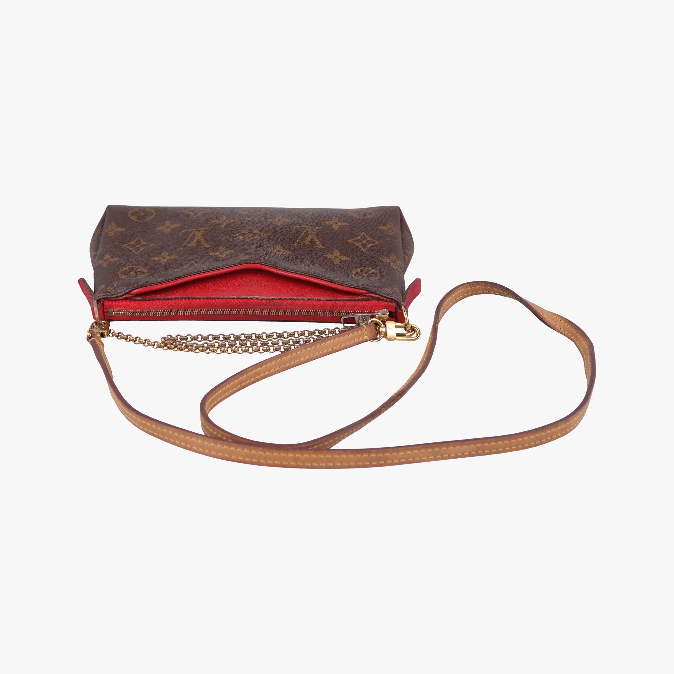 Vintage Louis Vuitton PALLAS Clutch brown×CERISE Monogram Canvas ácalf leather M41638 shoulderbag | stylenewstar