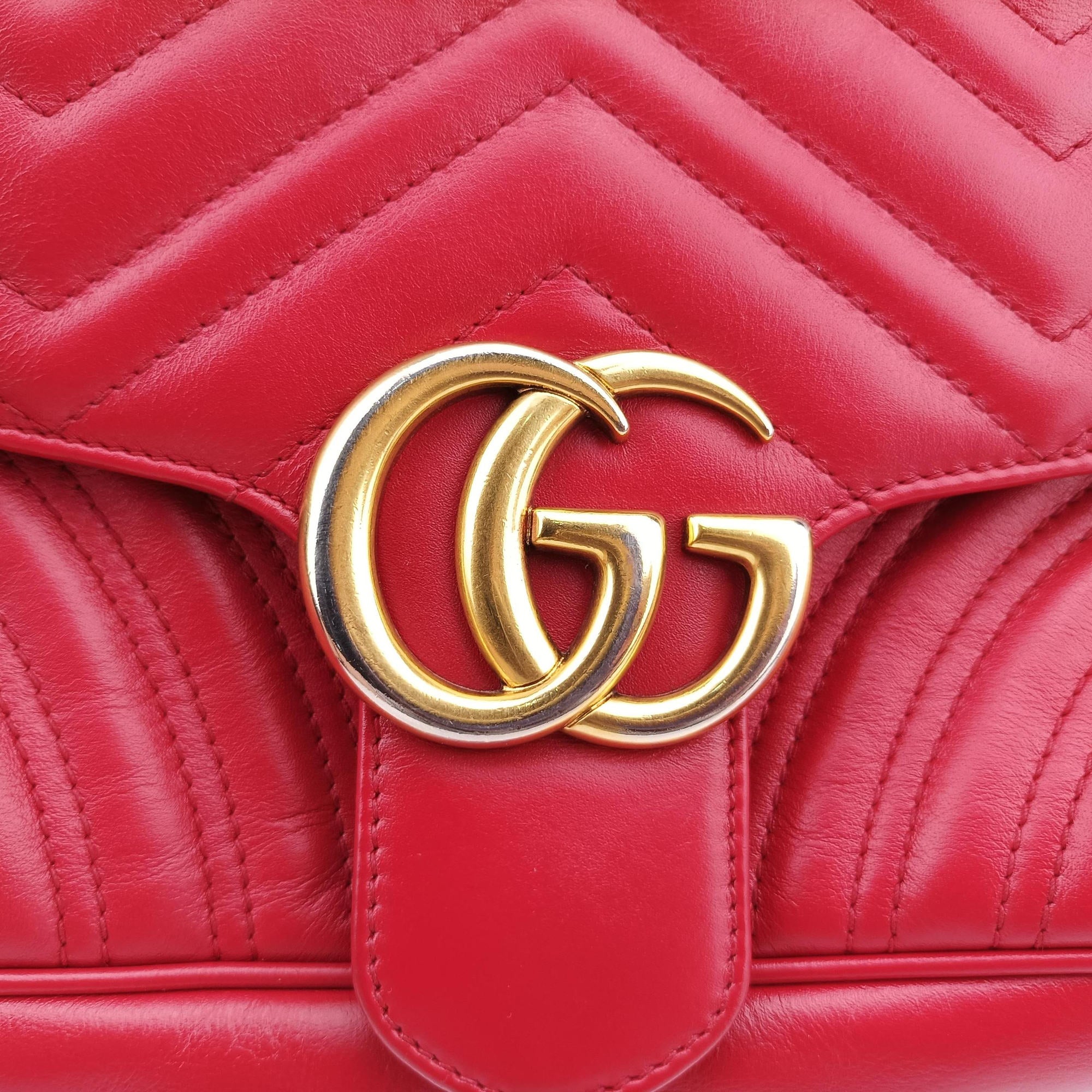 Pre-owned Gucci GG Marmont Red Leather 443497 shoulderbag | stylenewstar