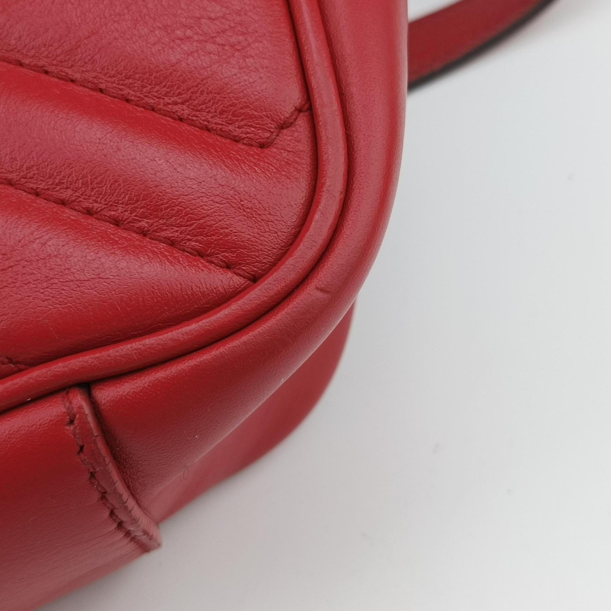 Pre-owned Gucci GG Marmont Red Leather 443497 shoulderbag | stylenewstar