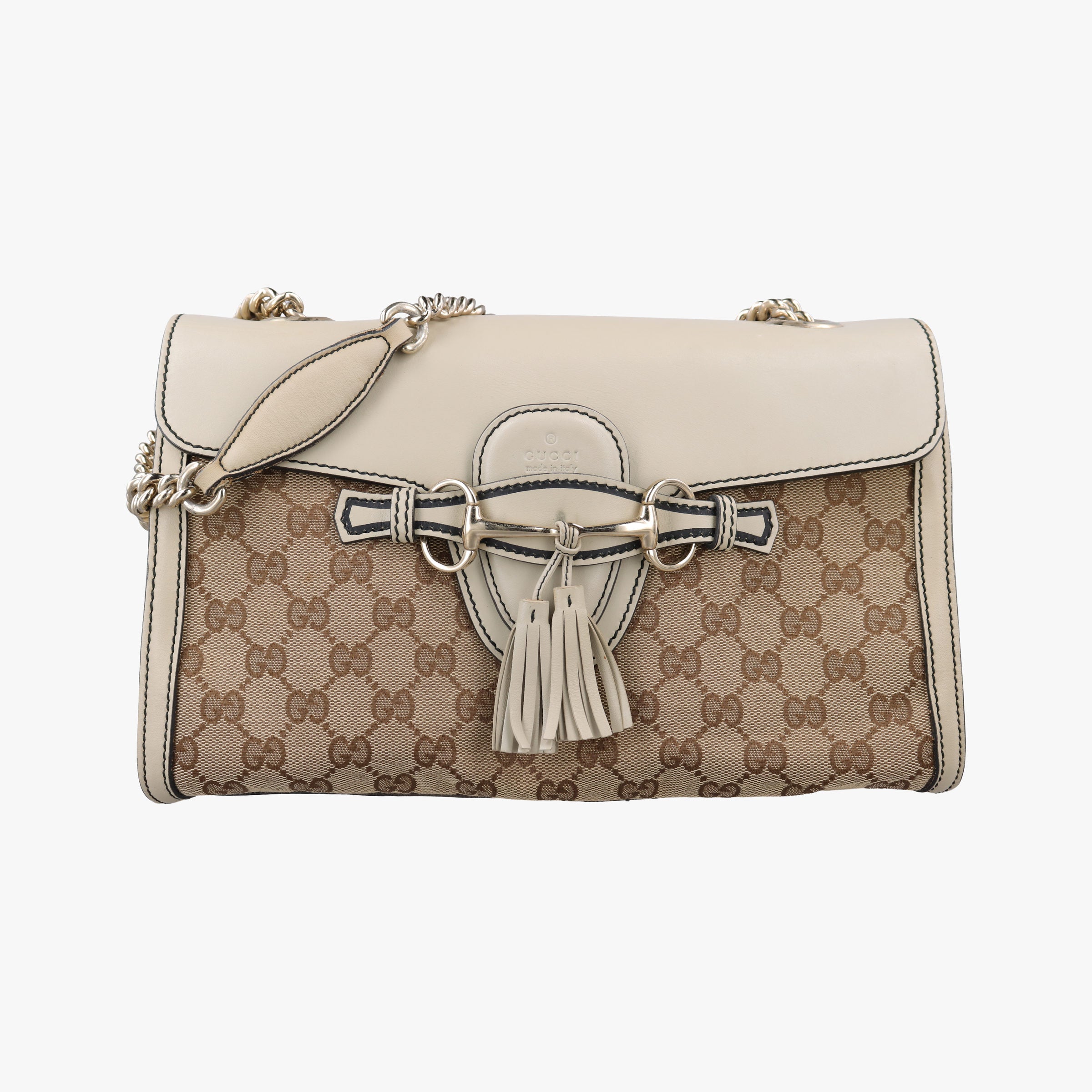 Pre-owned Gucci Emily white x beige canvas×leather 295402 shoulderbag | stylenewstar