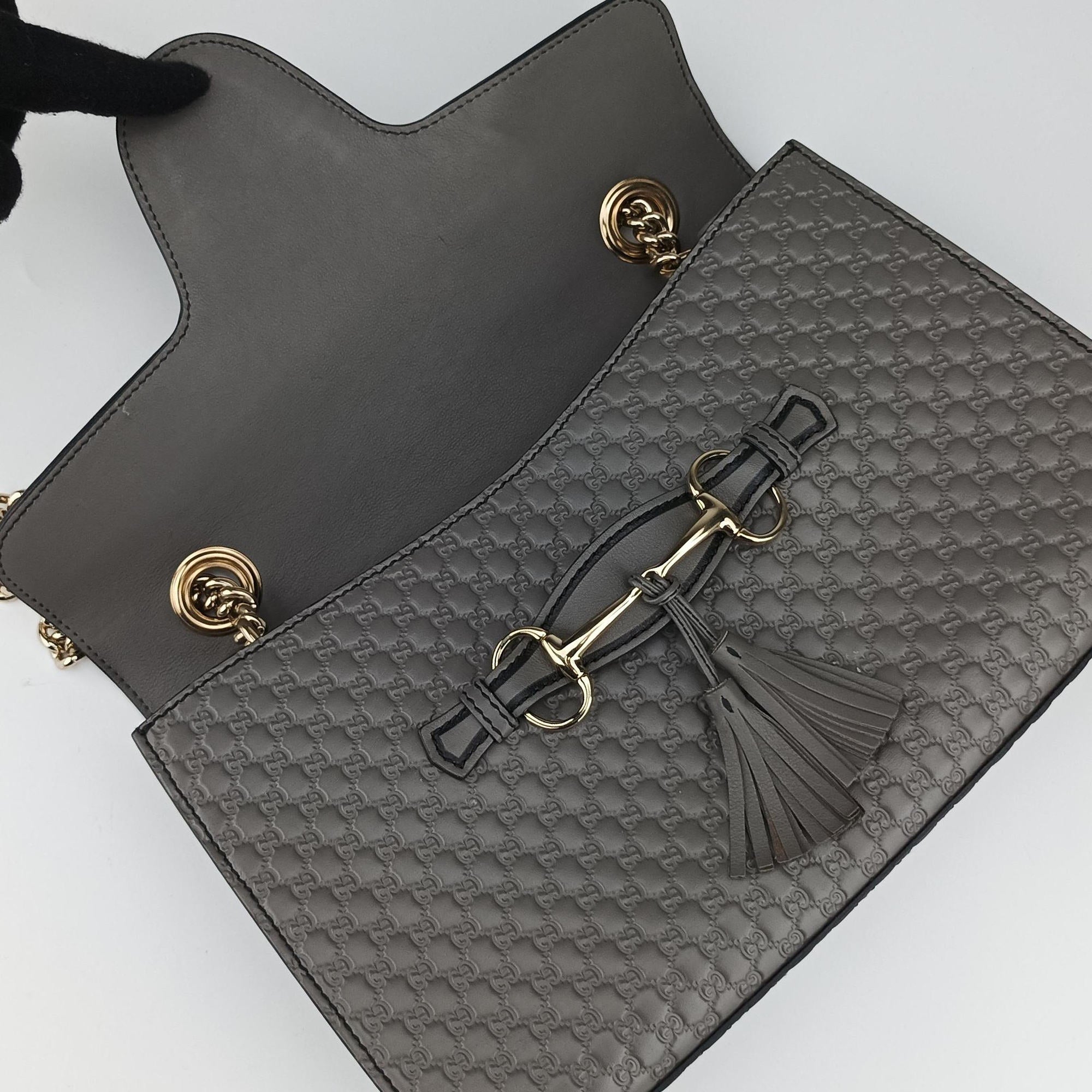 Pre-owned Gucci Emily Grey Leather 449635 shoulderbag | stylenewstar