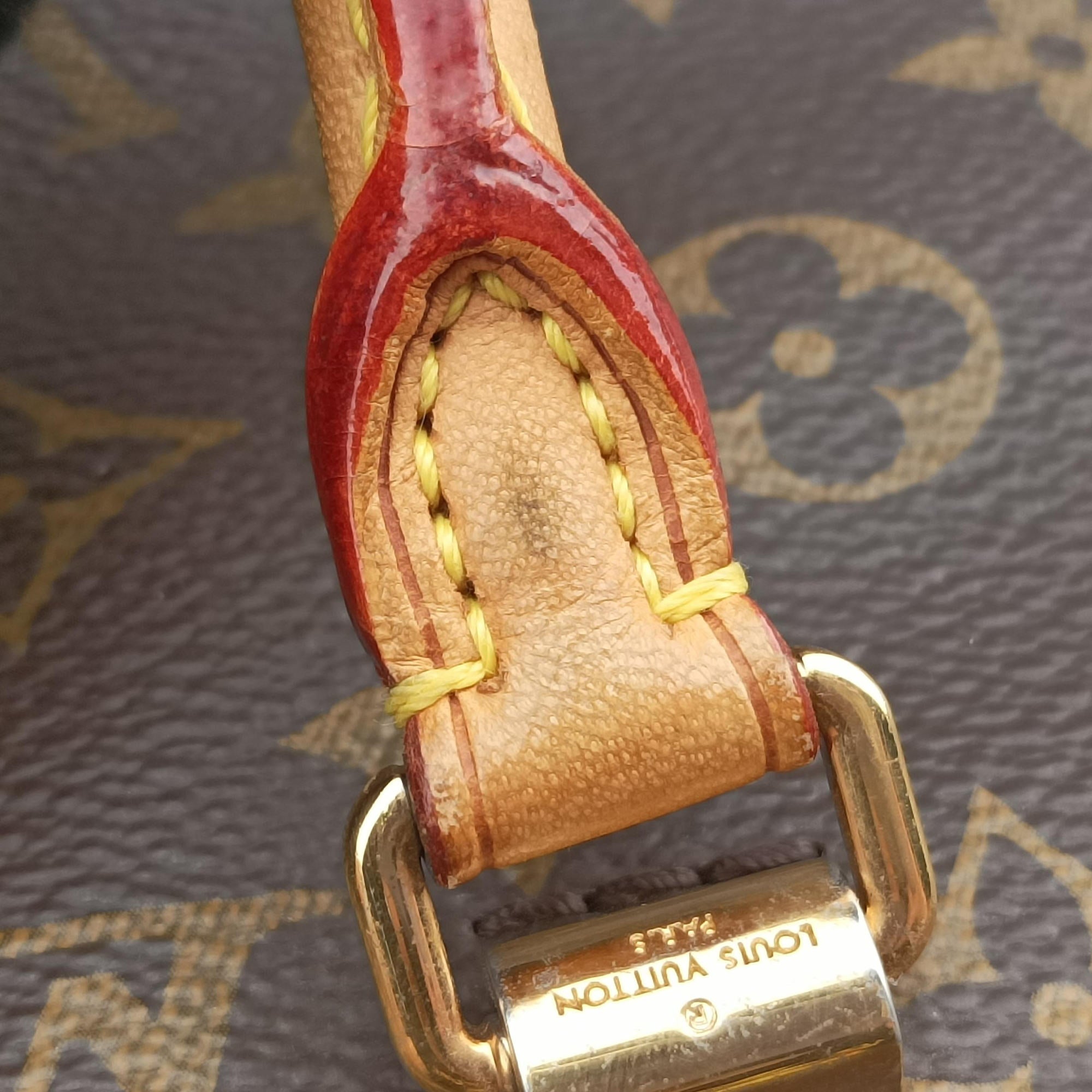 Pre-owned Louis Vuitton PALLAS brown×CERISE Monogram Canvas×calf leather M41175 shoulderbag | stylenewstar