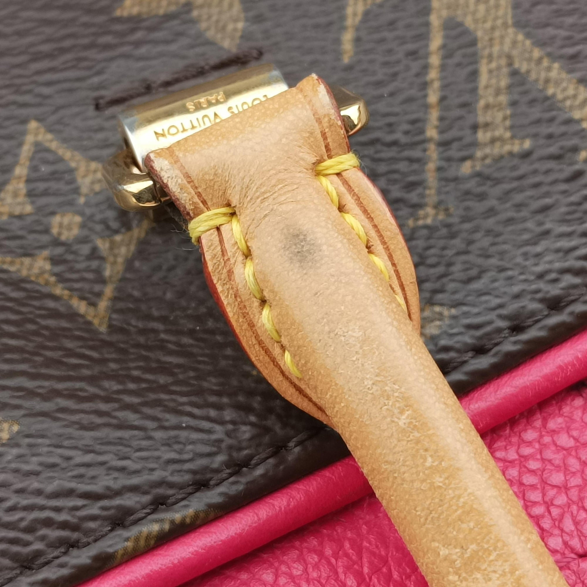 Pre-owned Louis Vuitton PALLAS brown×CERISE Monogram Canvas×calf leather M41175 shoulderbag | stylenewstar