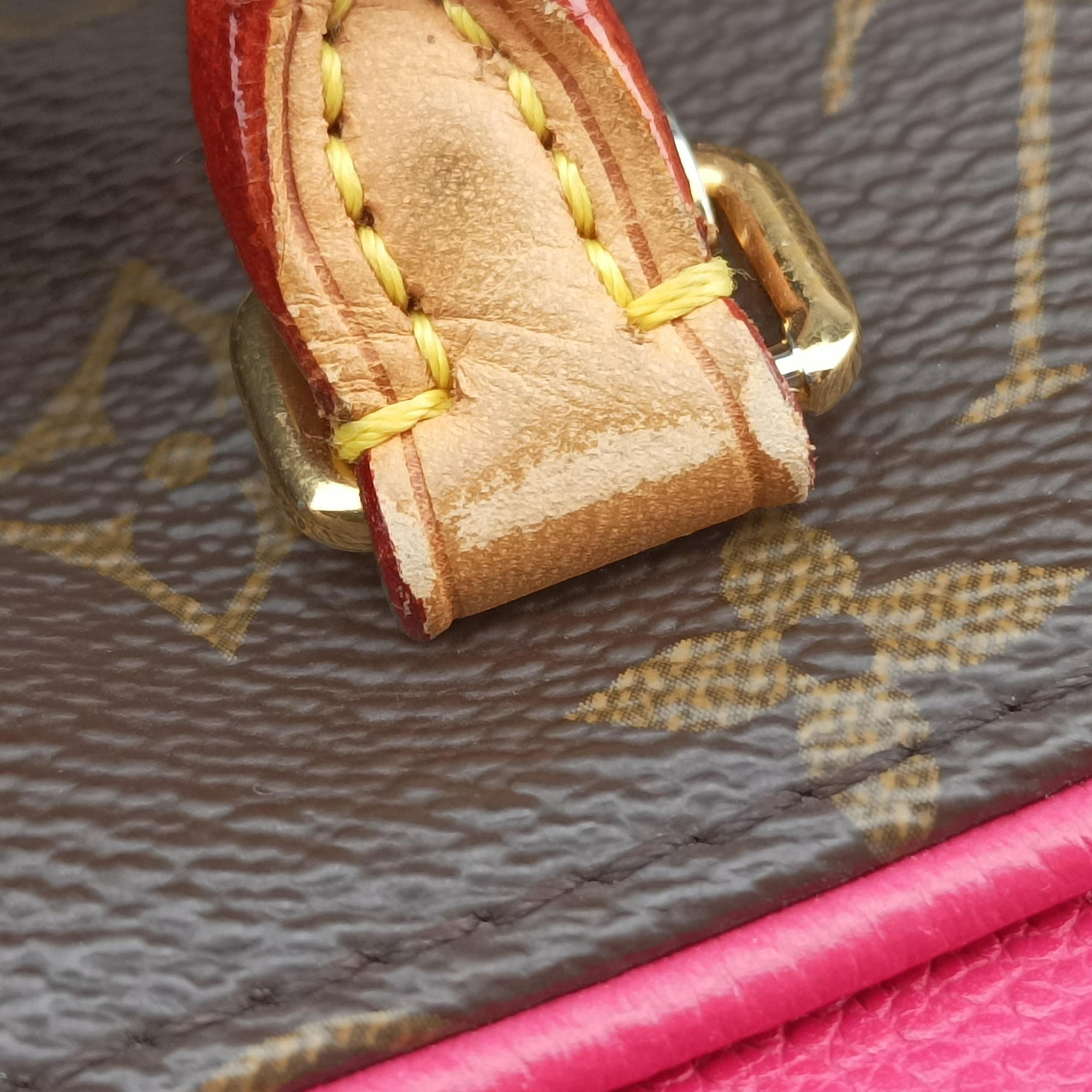 Pre-owned Louis Vuitton PALLAS brown×CERISE Monogram Canvas×calf leather M41175 shoulderbag | stylenewstar