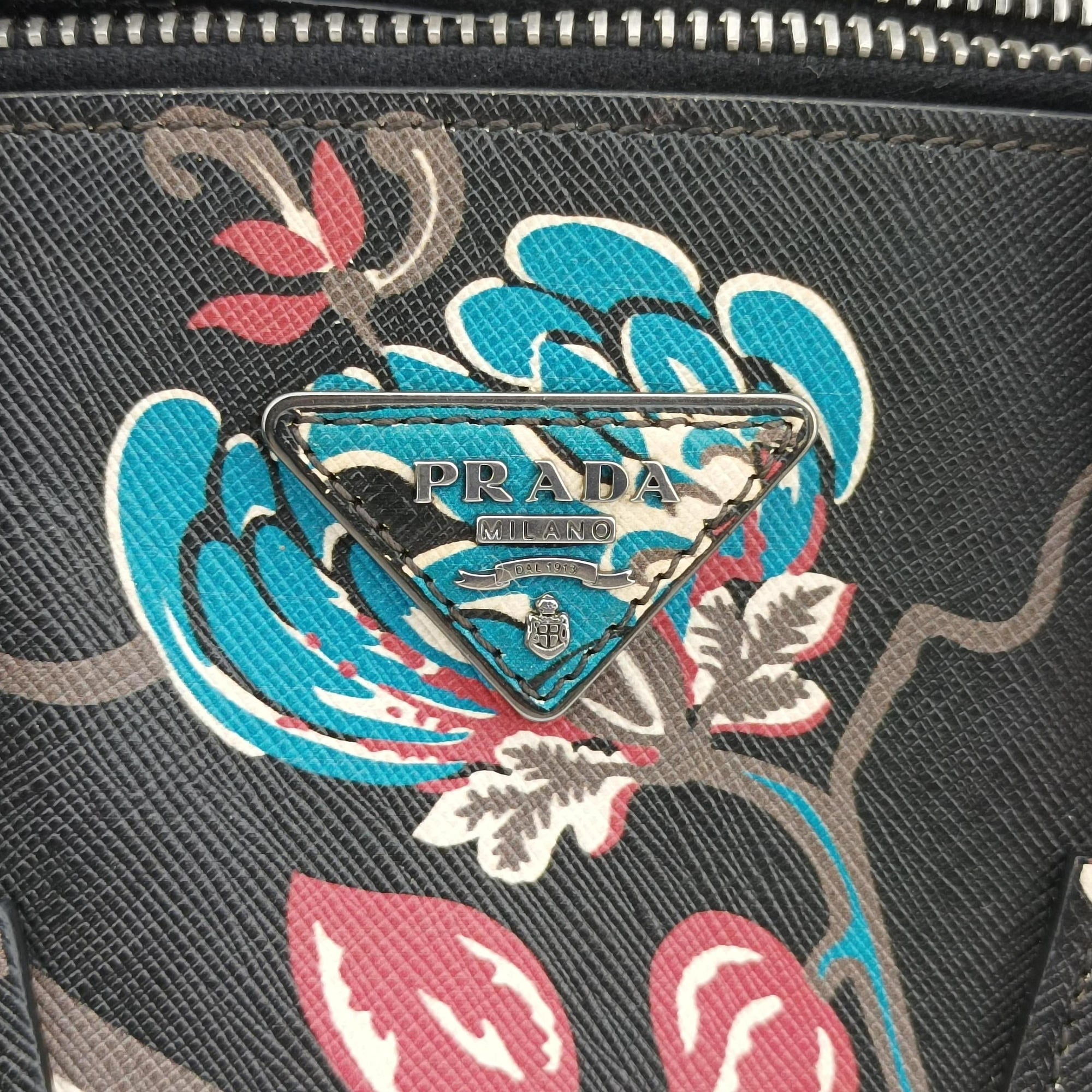 Pre-owned Prada Galleria Floral Print Multicolour SAFFIANO Leather BN2274 shoulderbag | stylenewstar