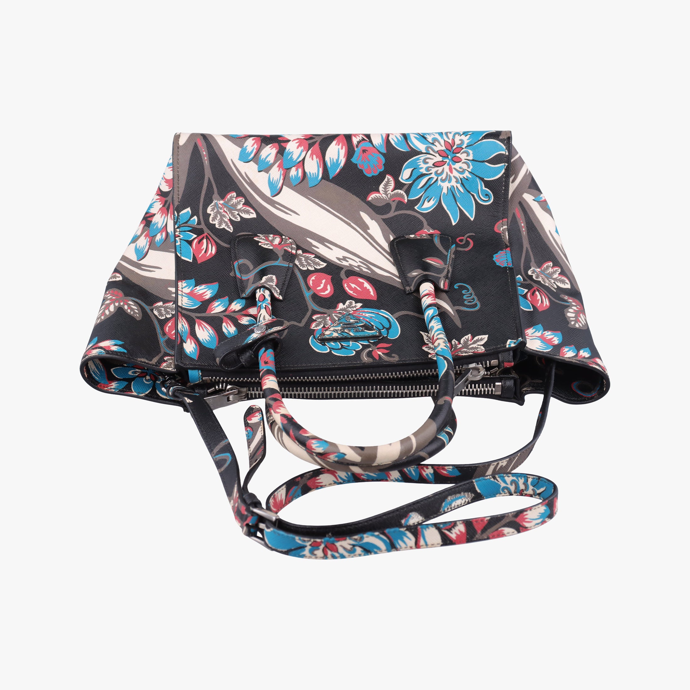 Pre-owned Prada Galleria Floral Print Multicolour SAFFIANO Leather BN2274 shoulderbag | stylenewstar