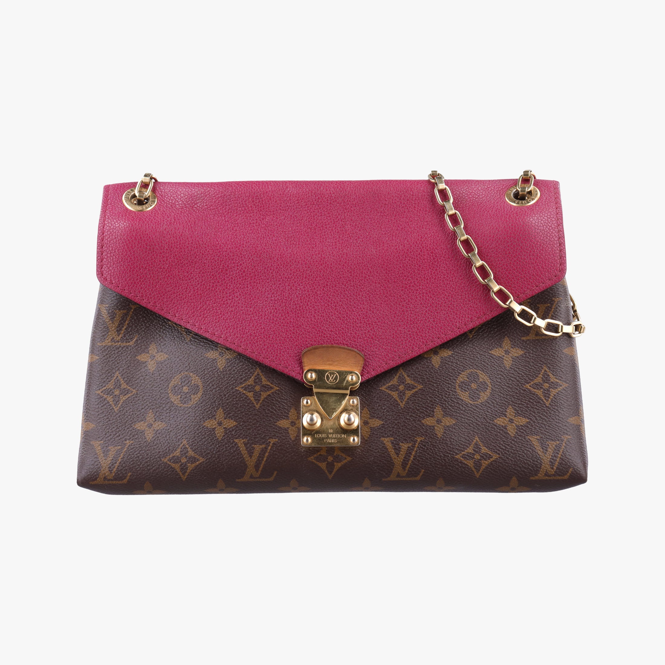 Pre-owned Louis Vuitton PALLAS chain brown×Aurore Monogram Canvas×calf leather M41200 shoulderbag | stylenewstar