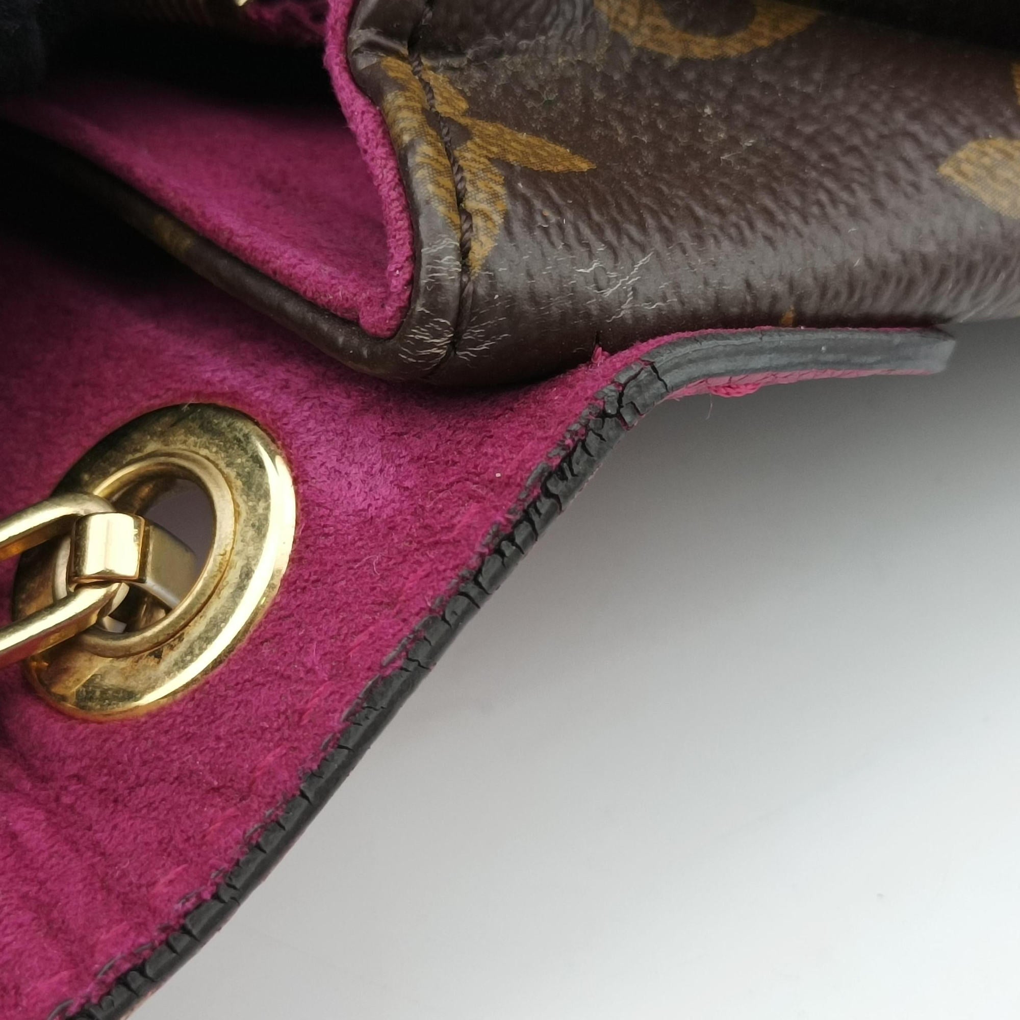 Pre-owned Louis Vuitton PALLAS chain brown×Aurore Monogram Canvas×calf leather M41200 shoulderbag | stylenewstar